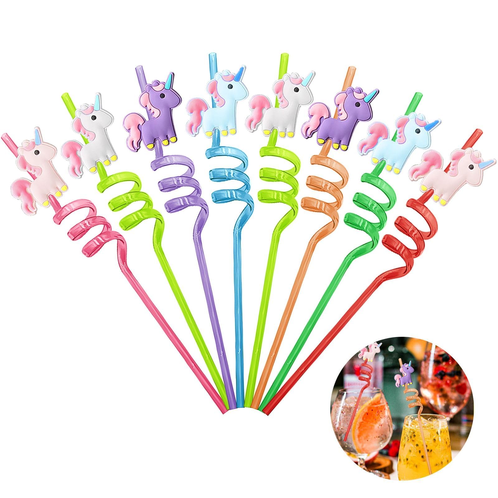 Ynaice 8 Pieces Reusable Drinking Straws Plastic Novelty Straws Fun Animals Straw Unicorn Colorful Curly Straw For Kids Adults Birthday Party Favors Party Supplies - View #7