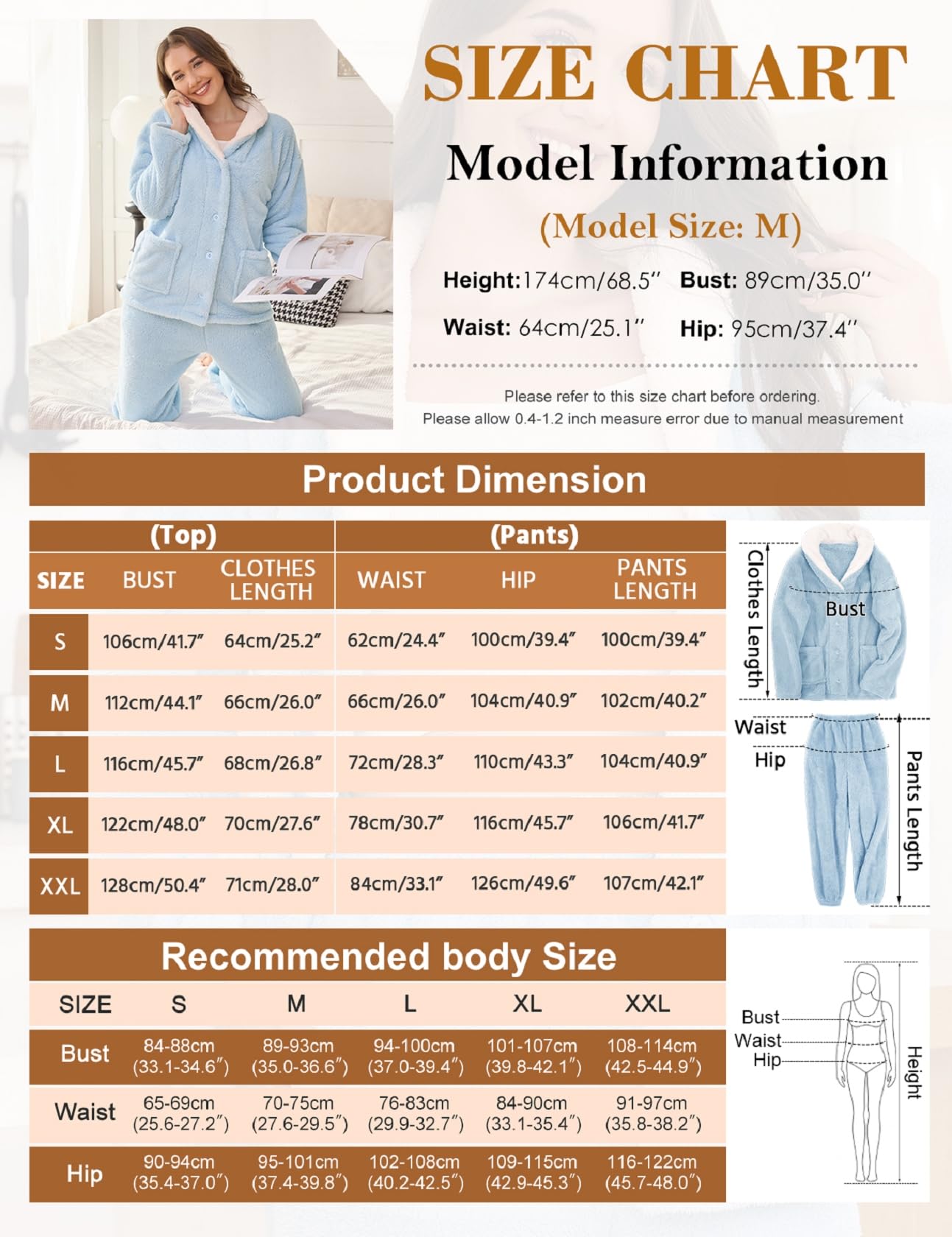 Conjunto de pijama mullido para mujer, pijama de forro polar suave de 2 piezas, camisón cálido y esponjoso, ropa de dormir de felpa