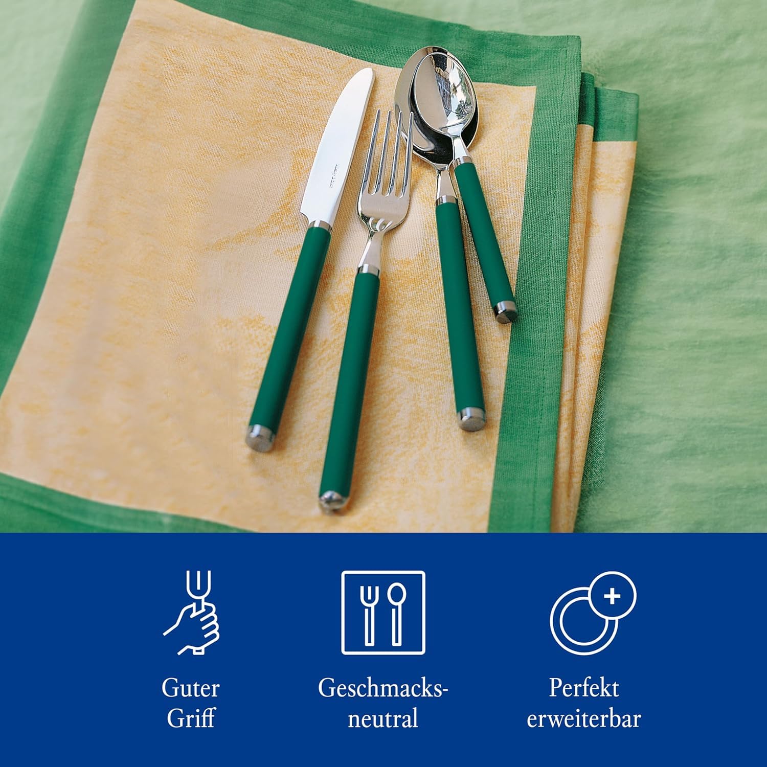 Villeroy & Boch Play Garden 30-częściowy zestaw sztućców ze stali nierdzewnej z zielonymi uchwytami z tworzywa sztucznego na 6 posiłków, nadaje się do mycia w zmywarce