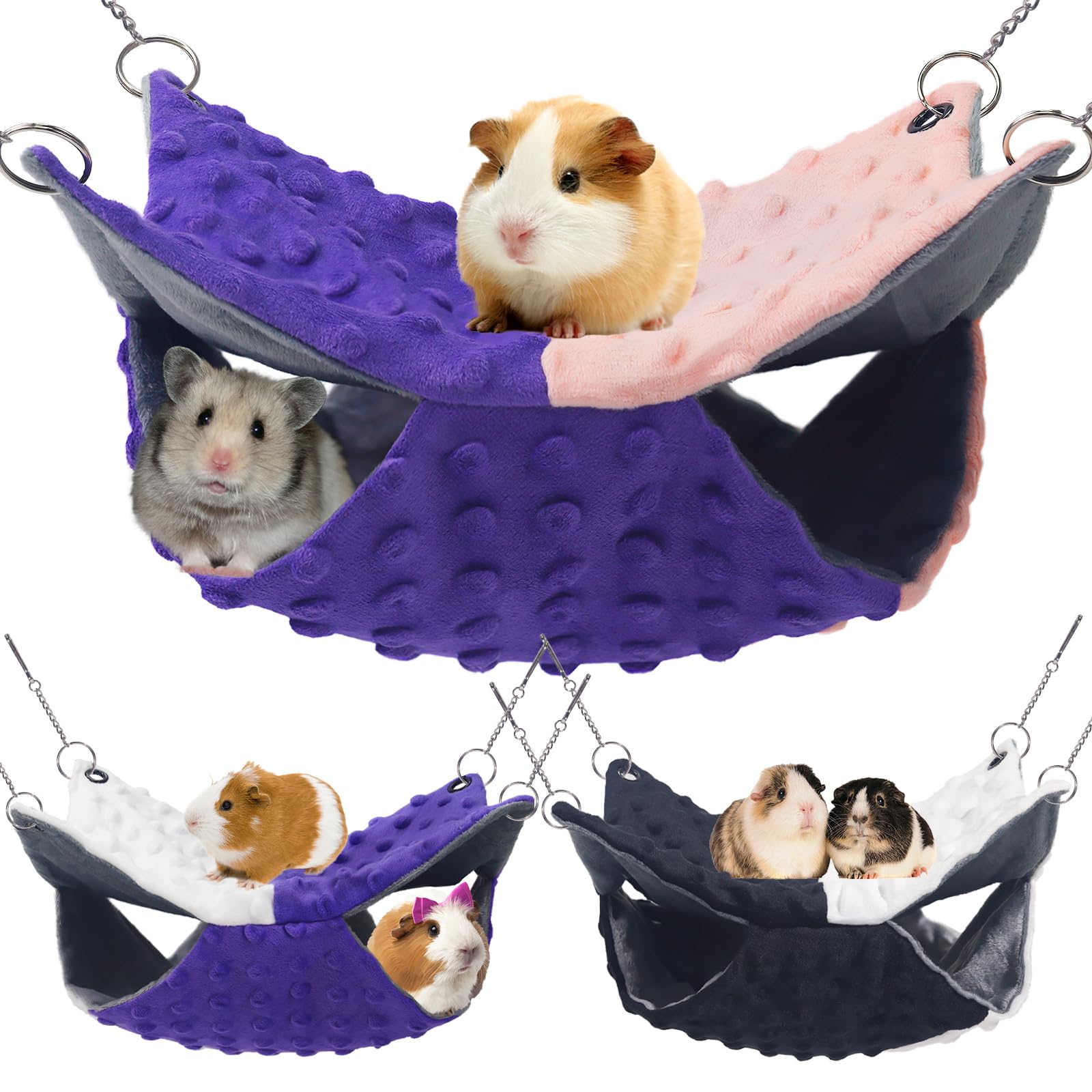 Meerschweinchen-Hängematte, Ratten-Hängematte, Hamster, Frettchen, Meerschweinchen-Zubehör für Kleintiere, Chinchilla, Papagei, Zuckergleiter, Frettchen, Eichhörnchen (Rosa + Lila, Grau + Lila,