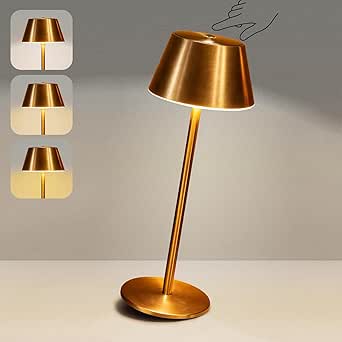 Gold Cordless Table Lamp, Premium All-Metal Brushed Wireless Rechargeable Lamp with Long Battery Life, No Assembly Accent Light for Dining Table, Living Room, Patio, Cafe & Bar