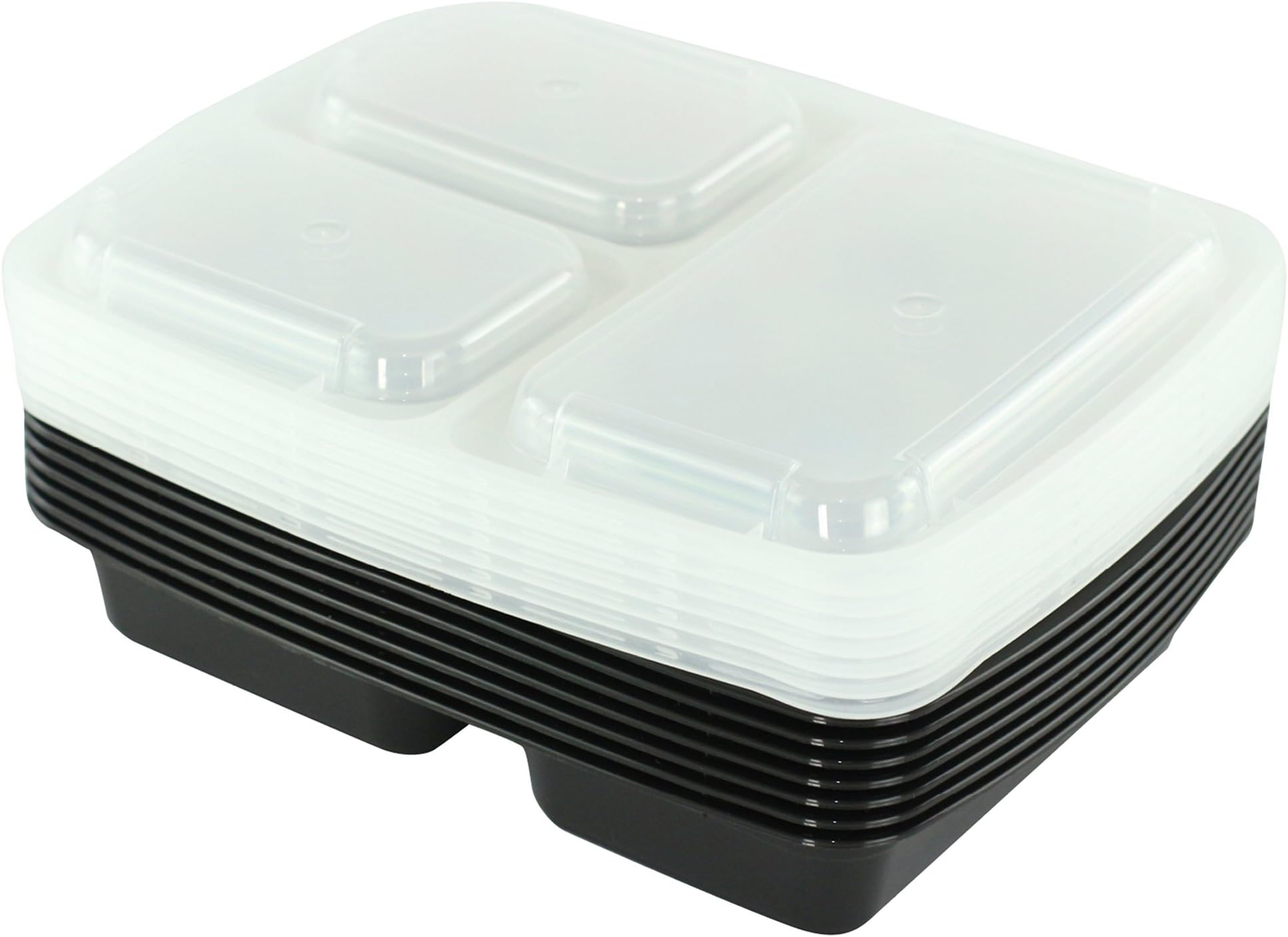 Simply Life [7 Pack] 3 Compartment Meal Prep Containers (Black)