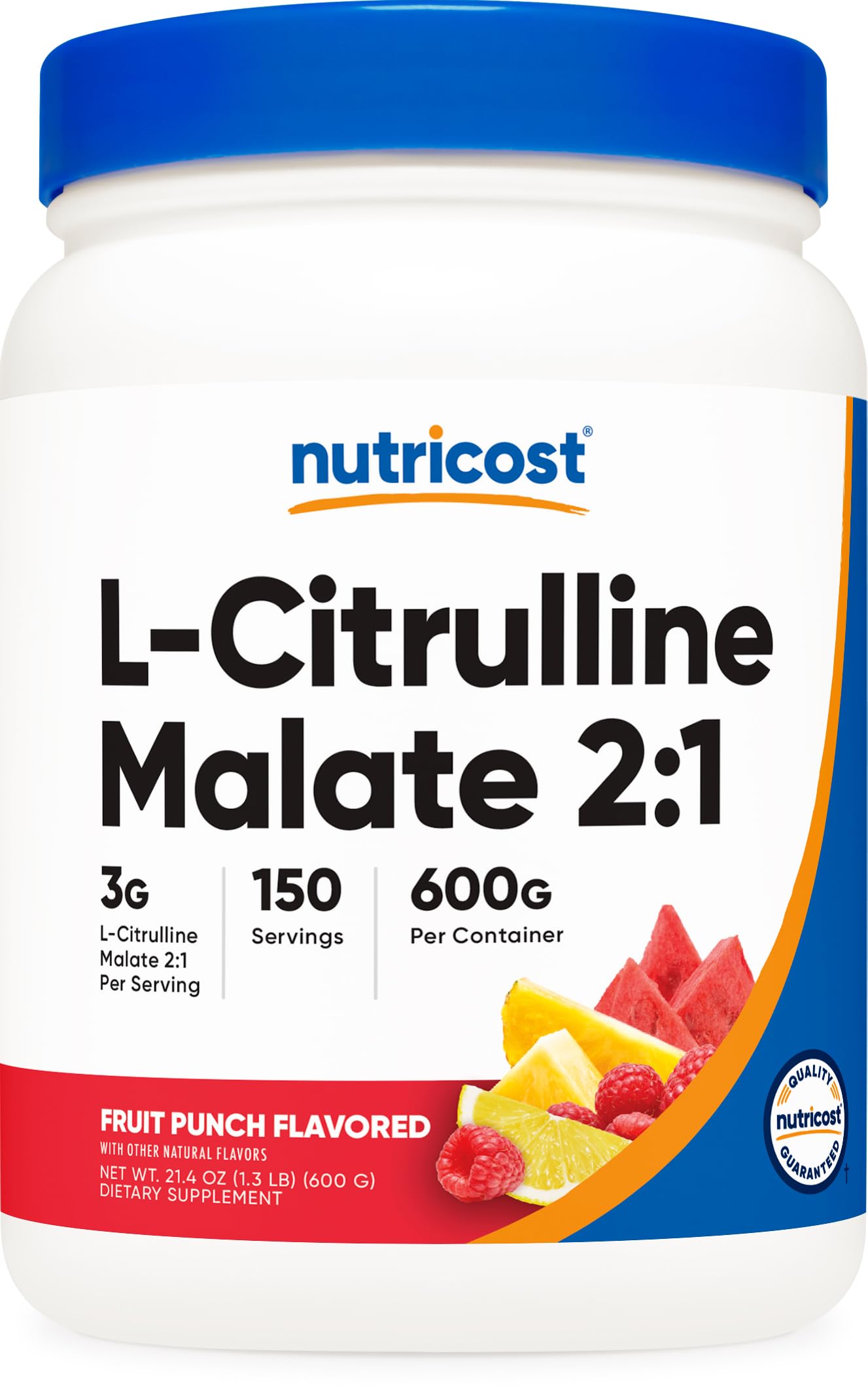 NutricostL-Citrulline Malate 2:1 (600g) Fruit Punch - Workout Support, Muscle Performance, Nitric Oxide Booster - Fitness Supplement Powder, 75 Servings