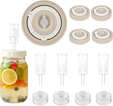 4 Pack Fermentation Kit for Wide Mason Jars, Masontops Fermentation Sauerkraut Pickling Kit with 4 Glass Fermentation Weights, 4 Fermenting Lids with Time Recorder & Airlocks Jars Not Included