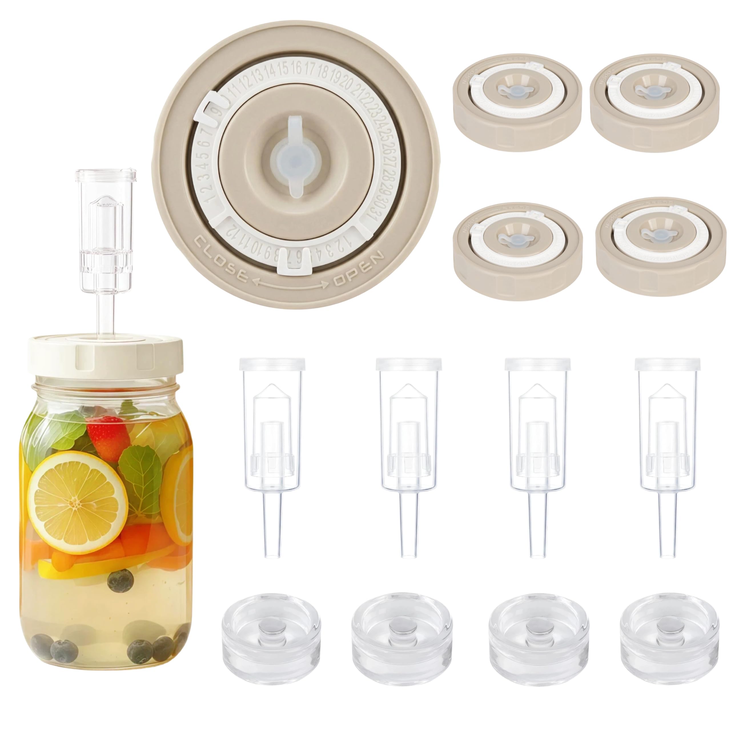 Photo 1 of 4 Pack Fermentation Kit for Wide Mason Jars, Masontops Fermentation Sauerkraut Pickling Kit with 4 Glass Fermentation Weights, 4 Fermenting Lids with Time Recorder & Airlocks (Jars Not Included)