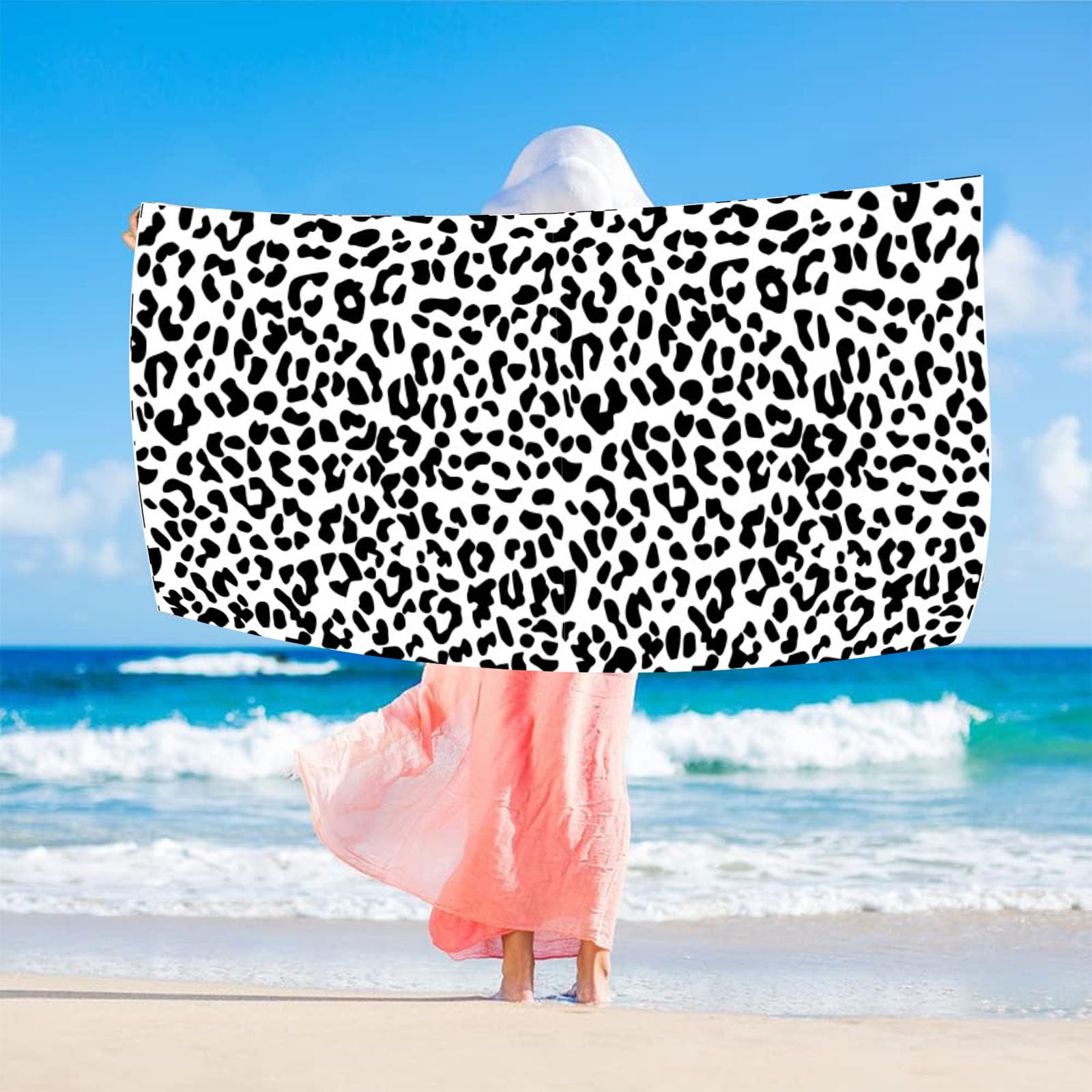 Large Thin Microfibre Beach Towel with Bag for Adult Men Women,160x90cm Leopard Beach Towels Quick Dry Sand Free Lightweight Swim Bath Towel for Travel,Swimming,Pool,Holiday,Camping,Yoga,Gym Sports - Image 3