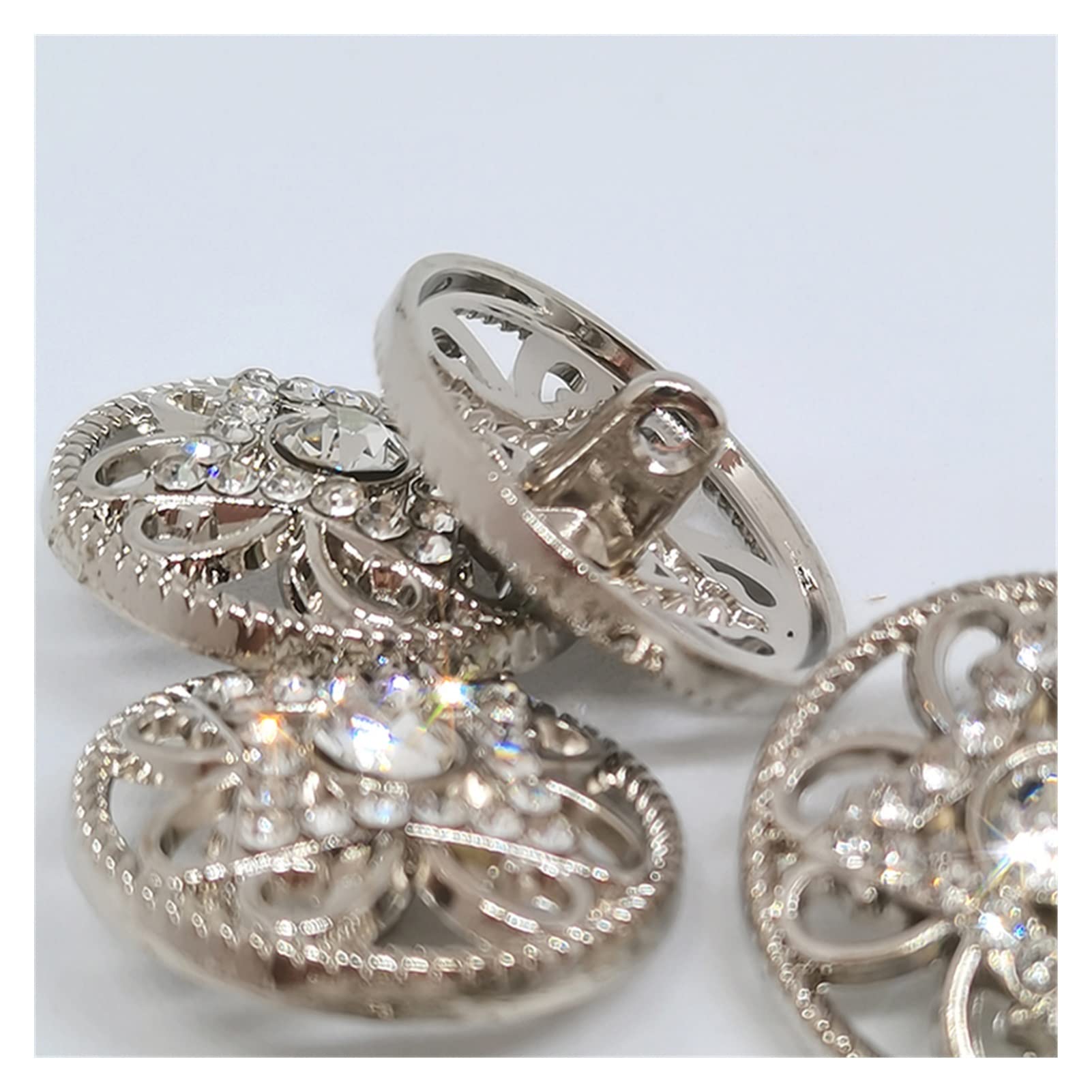 Angoily Strass-Knöpfe Set - 10 Stück Silberne DIY Knöpfe Mit Funkelnden Steinen