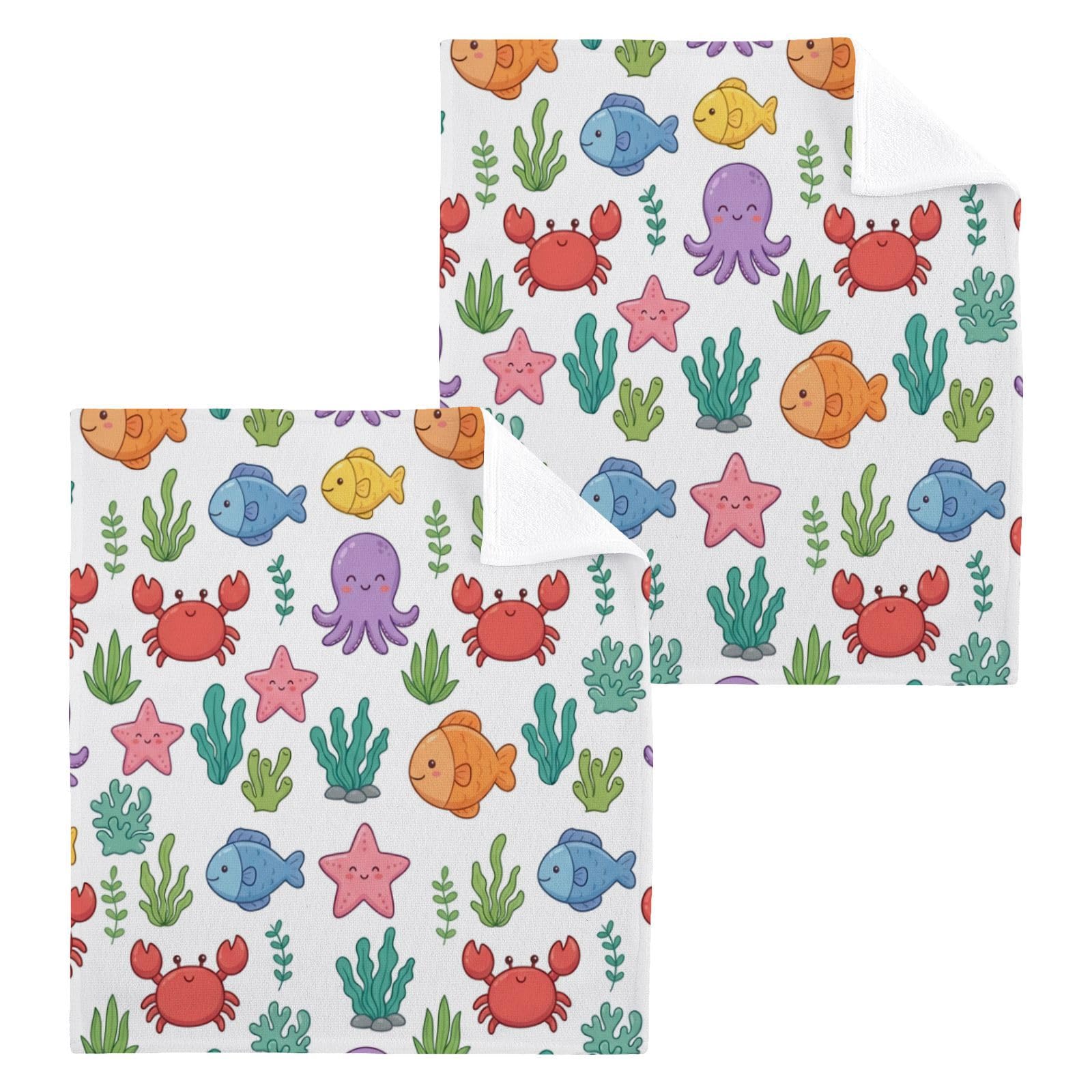 BOESI Cartoon Underwater Friends 12x12in Cotton Washcloth,Face Towel