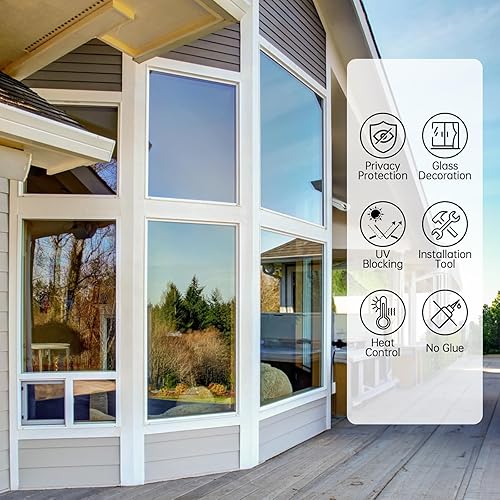 Miniatura 7 de Película de privacidad unidireccional para ventana, reflectante con bloqueo solar para privacidad diurna y protección UV, incluye 3 herramientas,