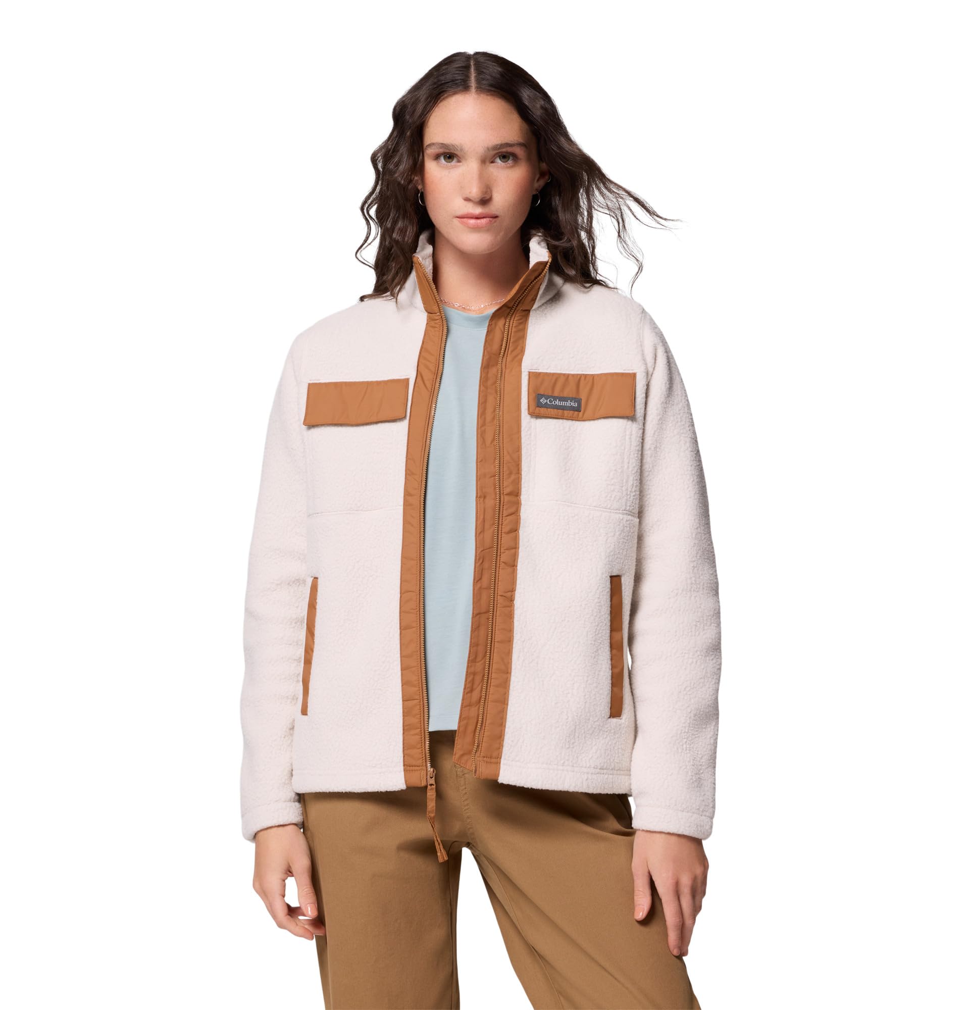 Columbia Women's Juniper Peak Full Zip Fleece, Full Zip Fleece Jacket, Dark Stone/Camel Brown, XX-Small