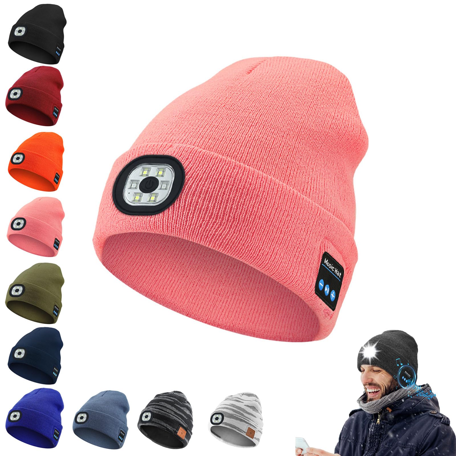 3-in-1 Function Bluetooth Beanie, Bluetooth Beanie with Light, USB Rechargeable with Cordless Headphones, Beanie LED Hat