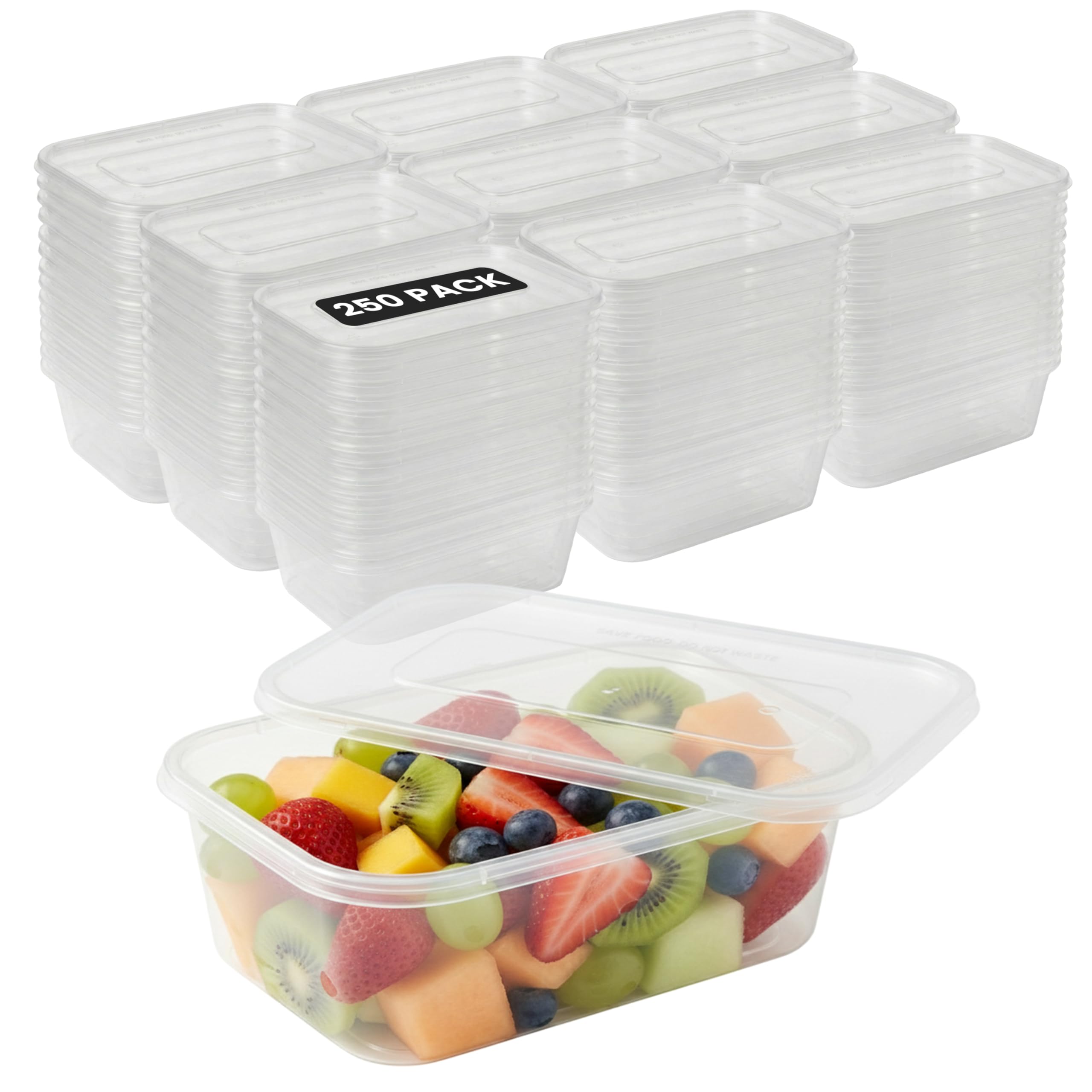 Aspect Clear Food Containers, 250 X 750Ml Plastic Food Containers With Lids, Airtight, Bpa Free, Reusable, Microwave & Freezer Safe,Takeaway Meal Prep Containers For Hot & Cold Food