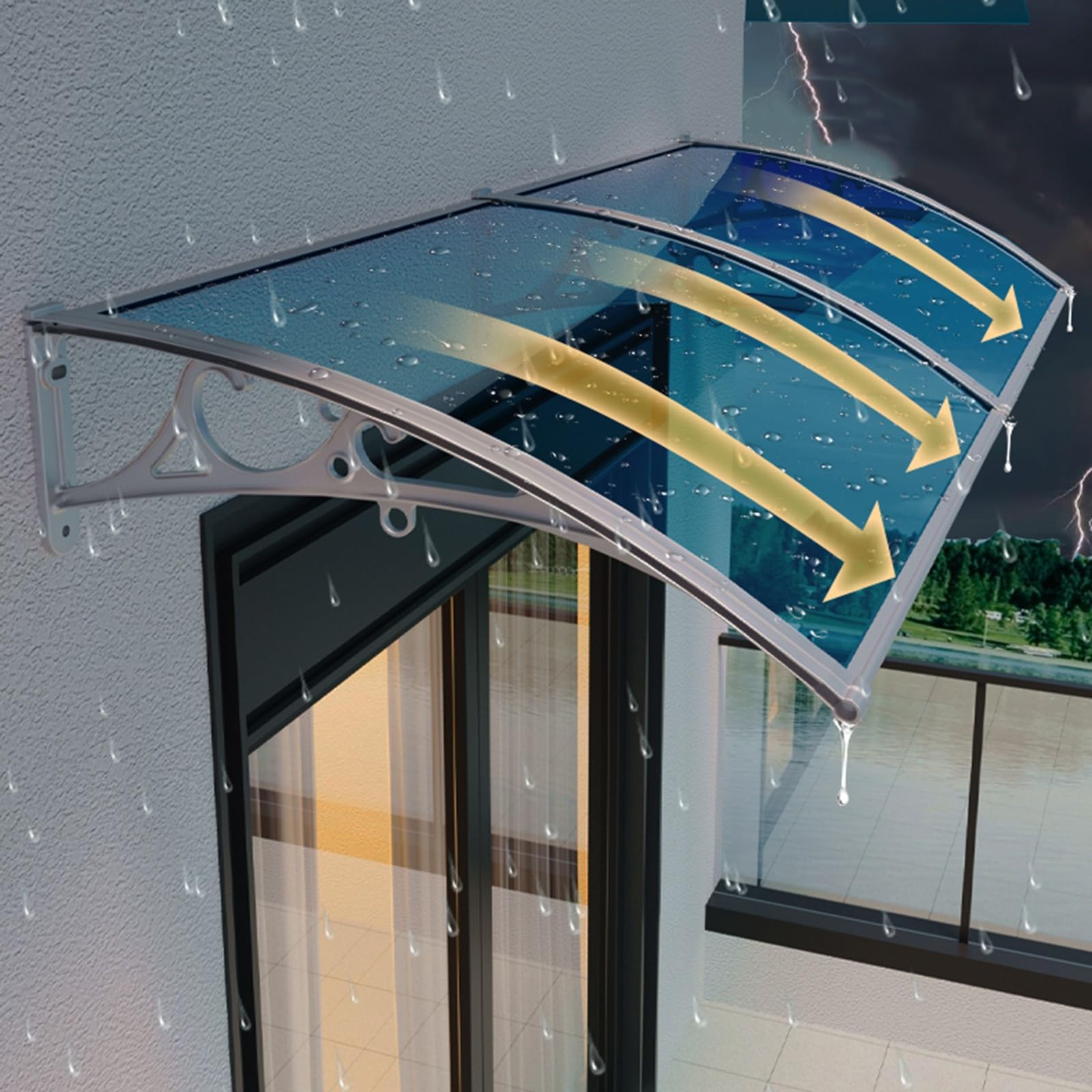 GJMSSMY Transparent Polycarbonate Door CanopyUV Protection & Rain ShieldPolypropylene SupportEntryway Awning (Lake 80x120cm/31x47in)