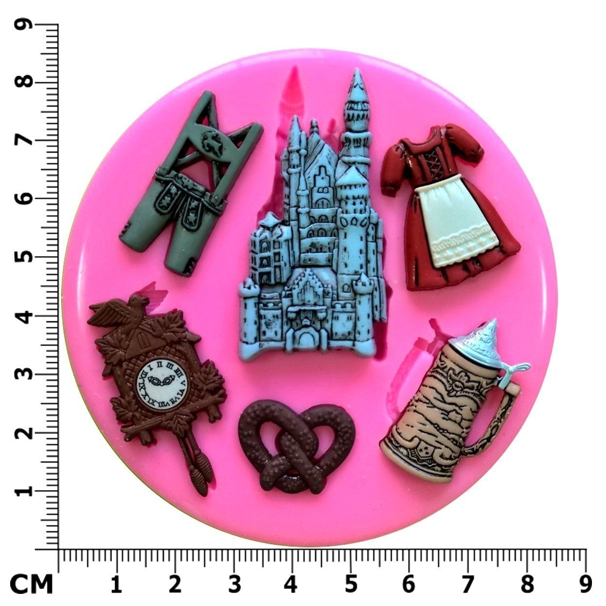 Germany Themed Oktoberfest, Lederhosen, Dirndl, Pretzel, Stein, German Village Silicone Mould Mold for Cake Decorating Cake Cupcake Toppers Icing Sugarcraft Tool by Fairie Blessings