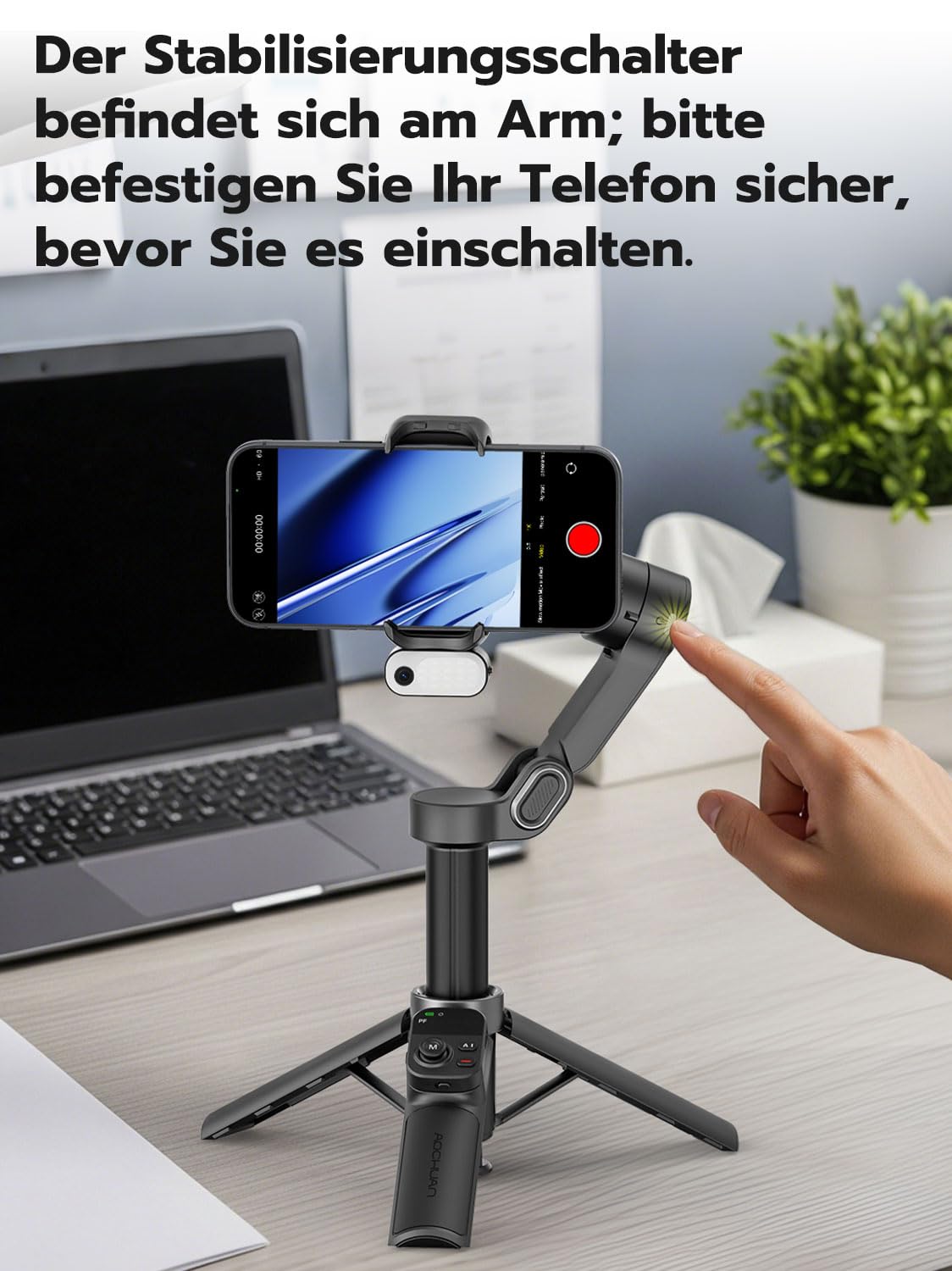 AOCHUAN Gimbal-Stabilisator für iPhone,KI-Tracking-Modul und Aufhelllicht, 3-Achsen-Anti-Shake mit magnetischer Fernbedienung, EIN-klick-Stativauslösung, integrierter Verlängerungsstange, Smart X3 AI