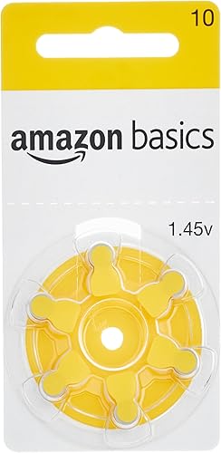 Tienda Basics Paquete de 60 baterías de zinc-aire tamaño 10 audífonos, 1.45 voltios, pestaña amarilla, 4 años de vida útil