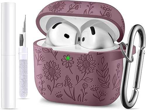 Miniatura 20 de para estuche de Airpods 4, DaQin - Estuche grabado con flores compatible con estuches de Airpods de Apple de 4ª generación para mujeres, estuches