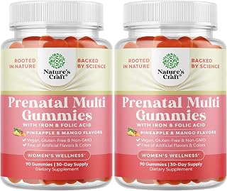 Vegan Prenatal Gummies for Women - Gummy Prenatal Vitamins for Women with Iron Folic Acid and Superfruit Blend - Chewable Vitamins Gummy Formula (Pineapple & Mango Flavor) - 60 Count (2 pack)