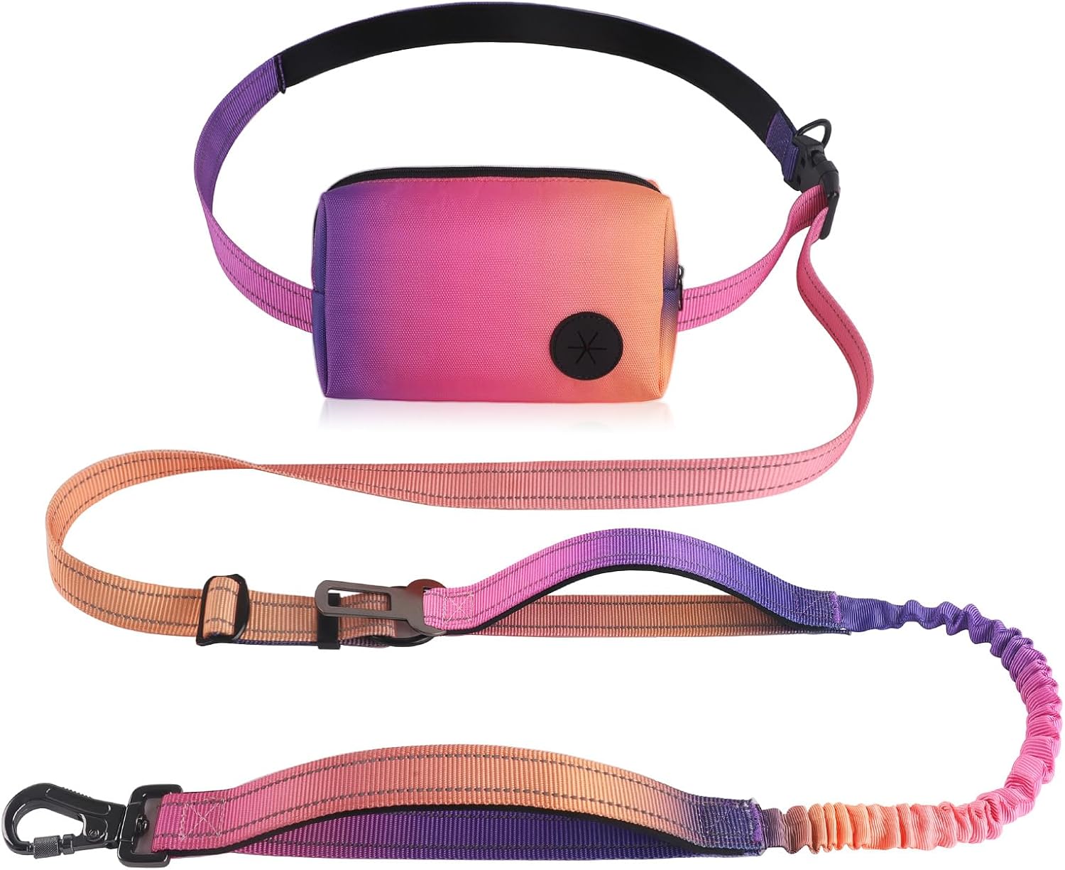 Roses&Poetry Hands Free Dog Leash with Zipper Pouch, 6-9ft Bungee Waist Leash for Medium Large Dogs Walking, Running Lead with Dual Padded Handles Car Safety Buckle for Training Jogging Mistyrose (XL) 6-9FT With Zipper Pouch, 2 Handles