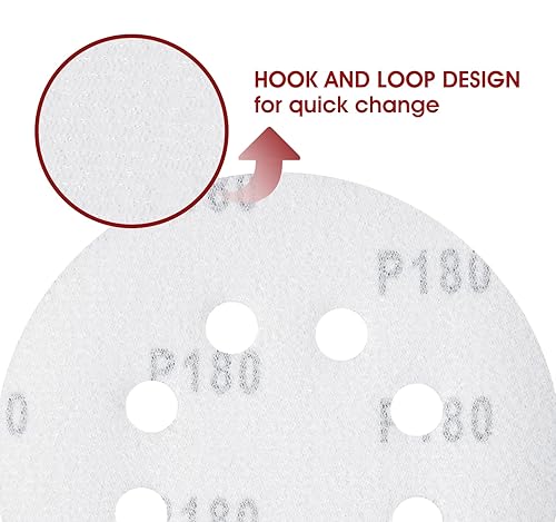 Miniatura 53 de S SATC - 72 discos de lija adhesivos de gancho y bucle de 5 pulgadas de 8 agujeros para lijadora orbital aleatoria 40 60 80 120 180 240 320 granos
