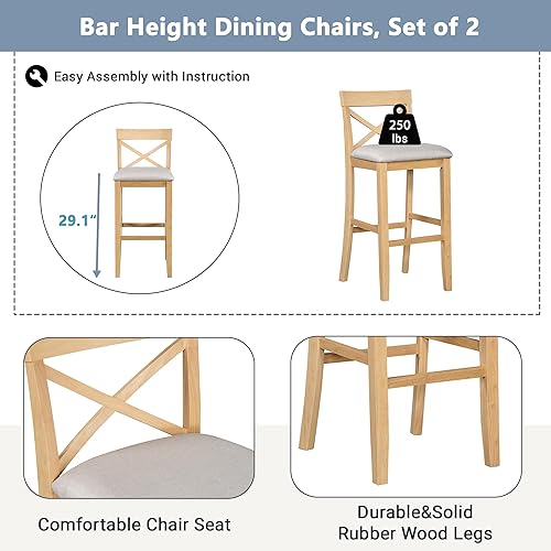 Miniatura 47 de Farmhouse - Juego de comedor de cocina de madera de 3 piezas con altura de mostrador, juego de desayuno de cocina para bar en casa, mesa de bar de