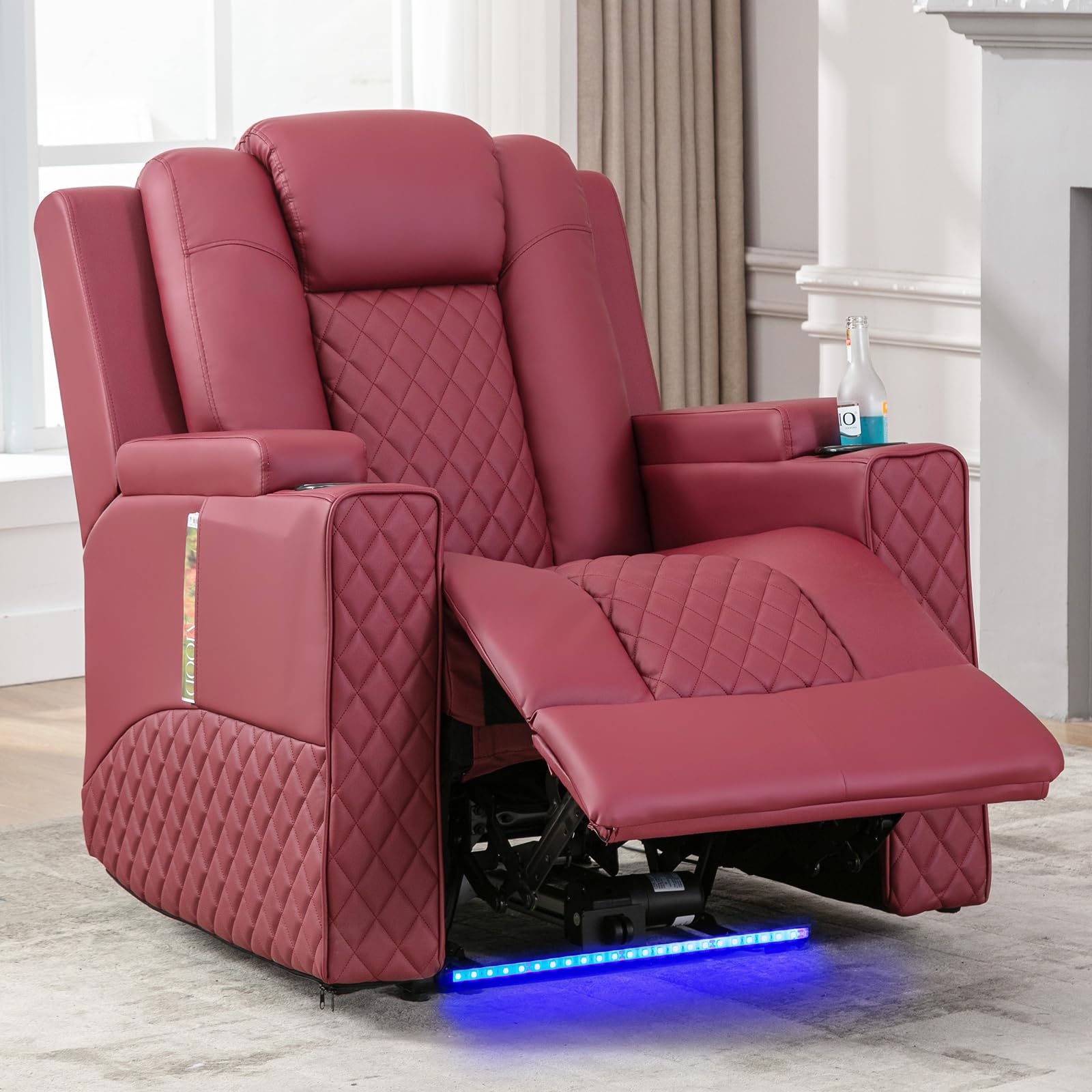 COMHOMA Fauteuil de relaxation avec fonction allongée, fauteuil de relaxation, avec LED, réglable électrique, jusqu'à 150 kg, avec fonction massage, salon, chambre à coucher, home cinéma, rouge