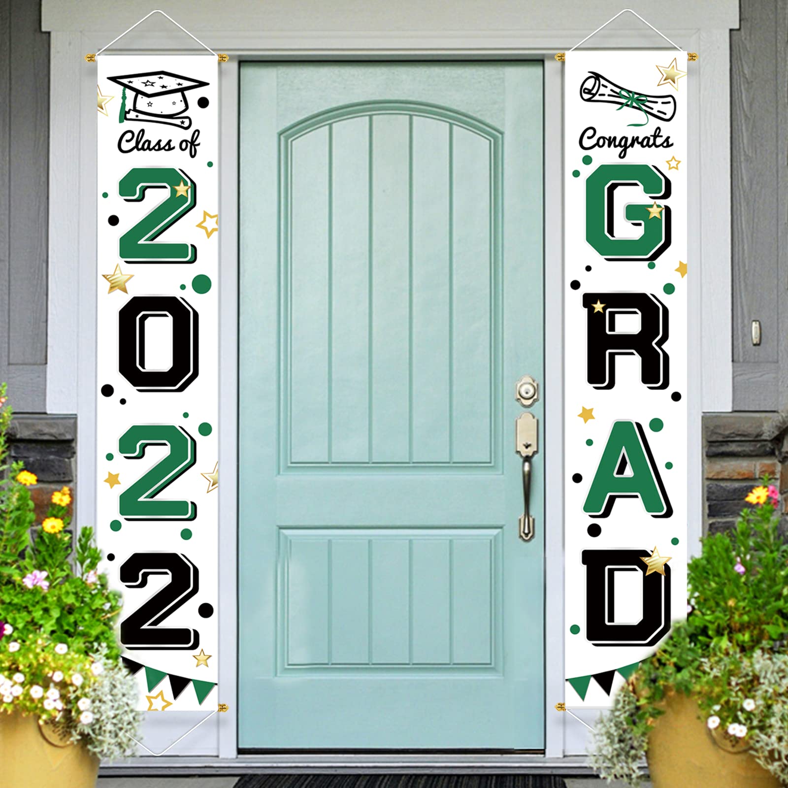 Bunny Chorus Graduation Decorations 2022 Porch Sign Set, Congrats Grad Class of 2022 Home for Outdoor Indoor, Blue Gold Hanging Banner Yard Porch Decor Party Decoration Ornament Style 2