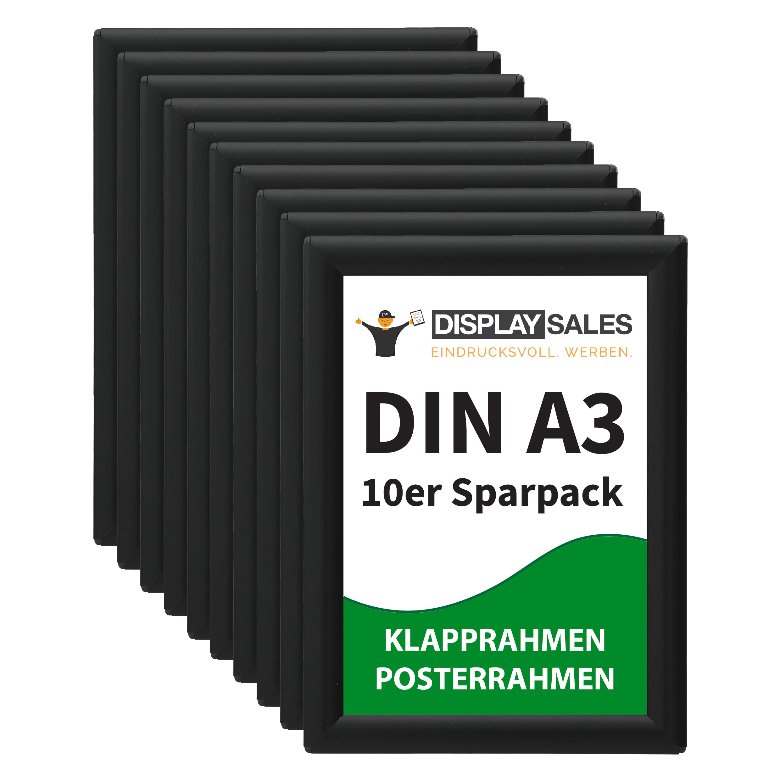DISPLAY SALES Folding Frame DIN A3 | Pack of 10 | 25 mm Black Profile Poster & Picture Frame | Removable Budget Economy Pack