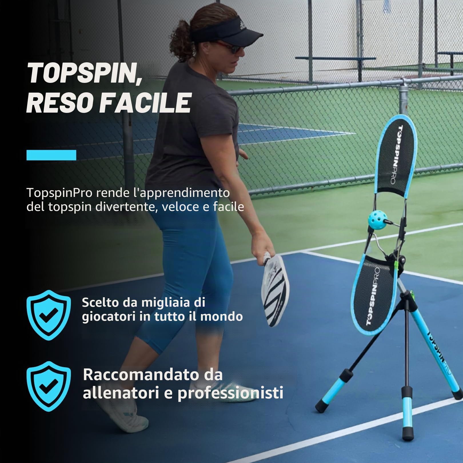 TopspinPro Per Pickleball | Il miglior ausilio di allenamento Topspin per un servizio vicioso e forti colpi di terra | Allenatore di pickleball
