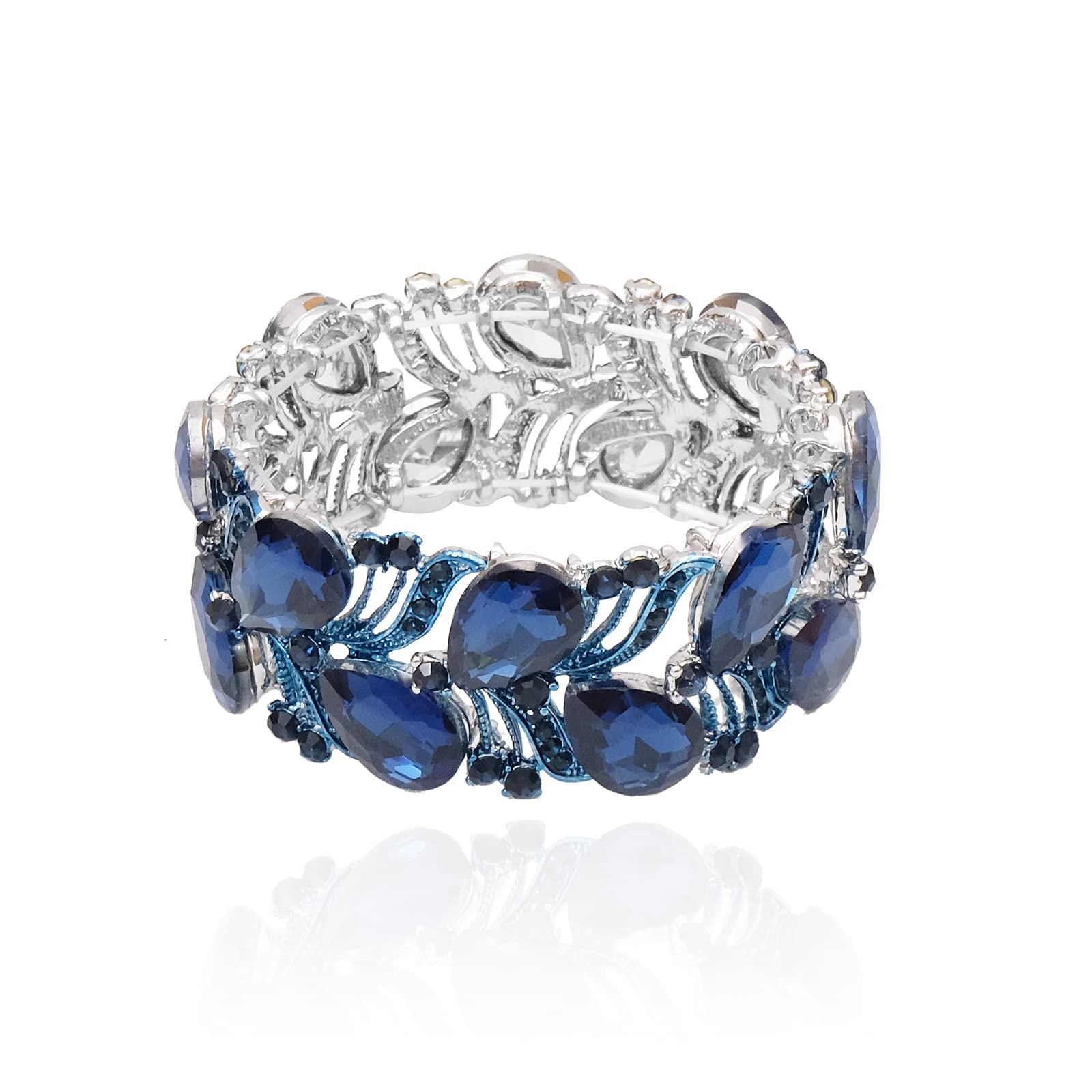 CSY Elegant Stretch Bangle Bracelets Bridal Art Deco Teardrop Crystal Elastic Wide Statement Bracelet for Women Party Prom