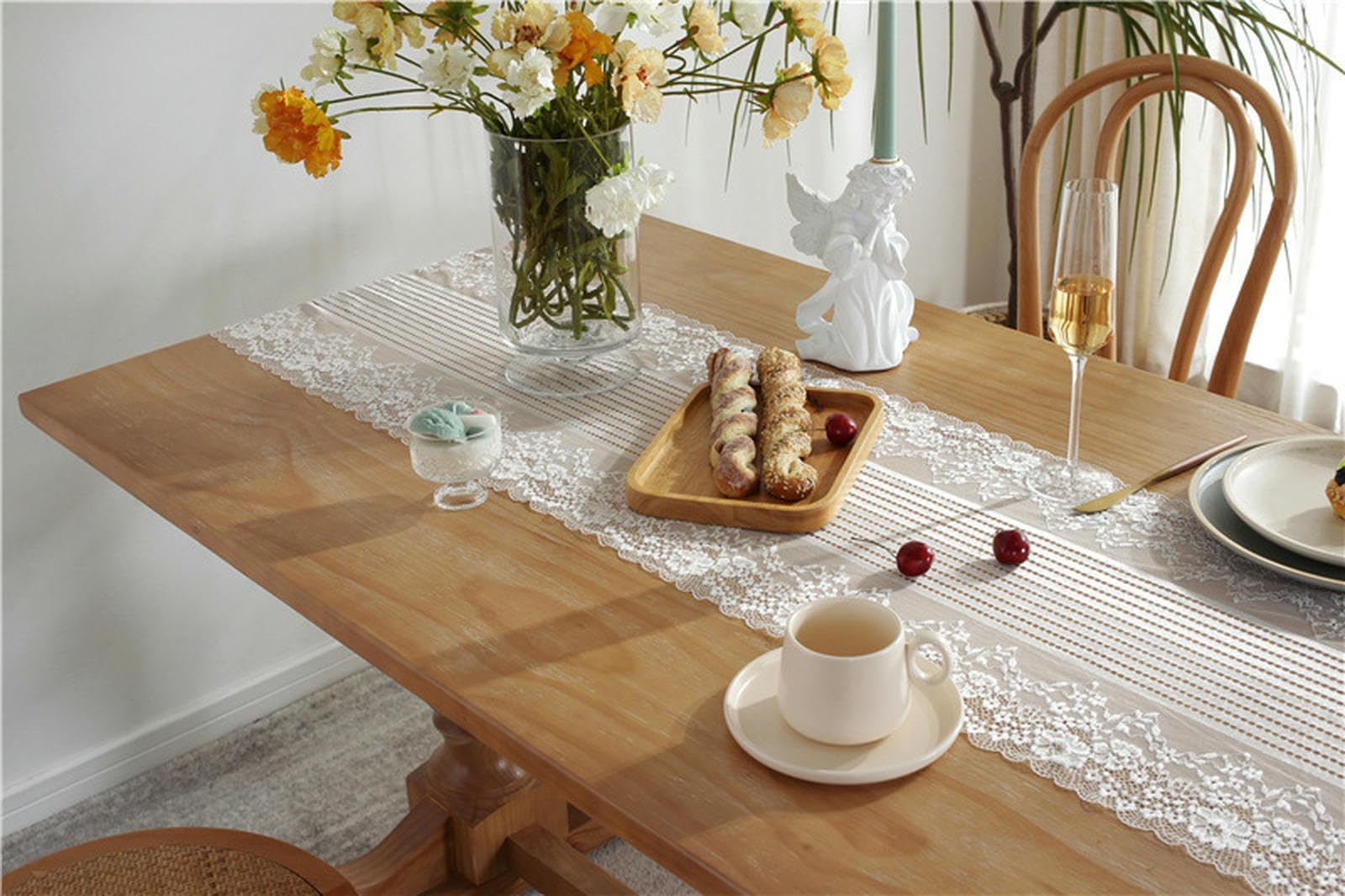 Tovaglie Decorazione di Nozze Runner da Tavola in Pizzo Romantico Francese Bianco E Nero-bianco-300 Cm Lunghezza