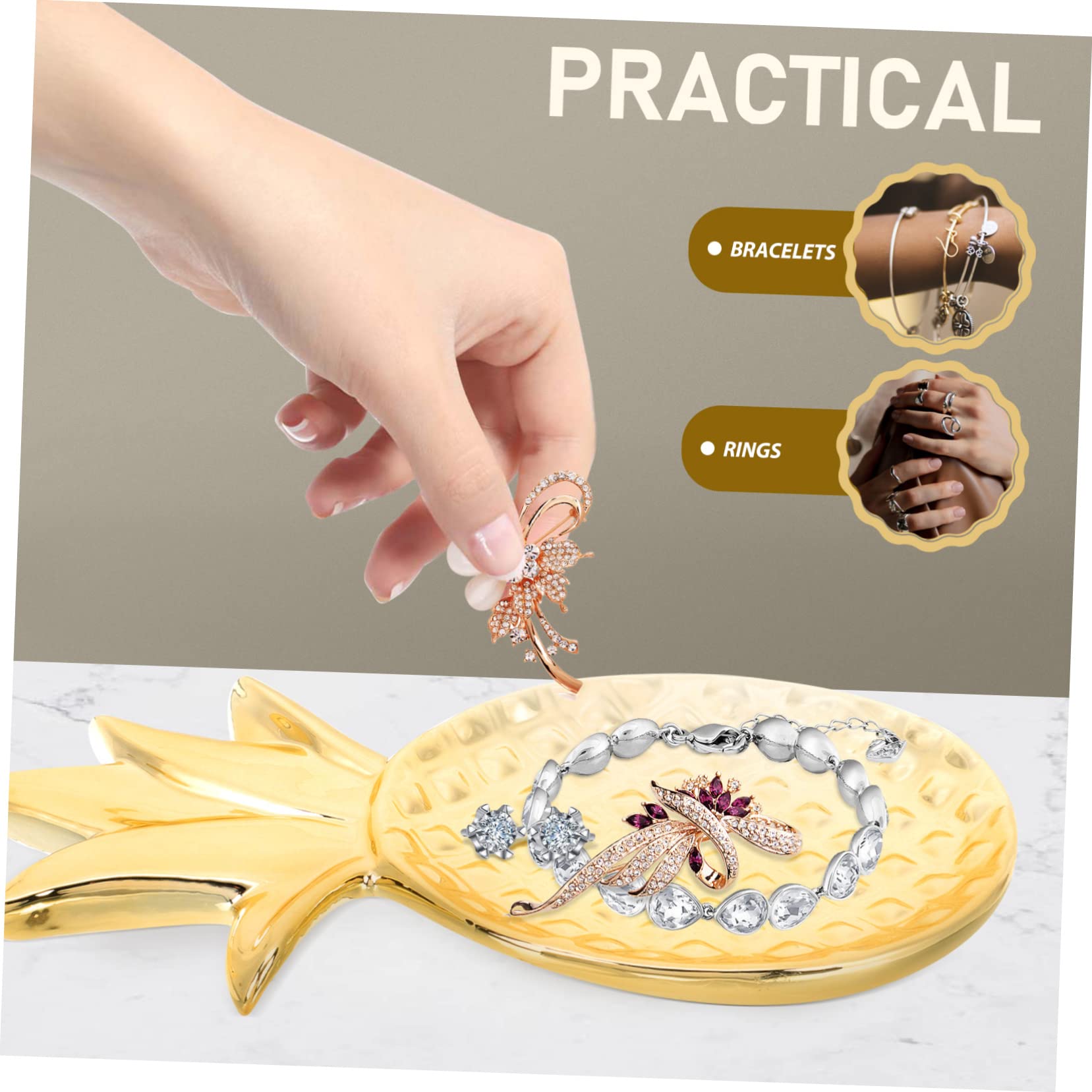 Amosfun Goldene Keramik Schmuckschale als Ablage für Ohrringe, Ananasform