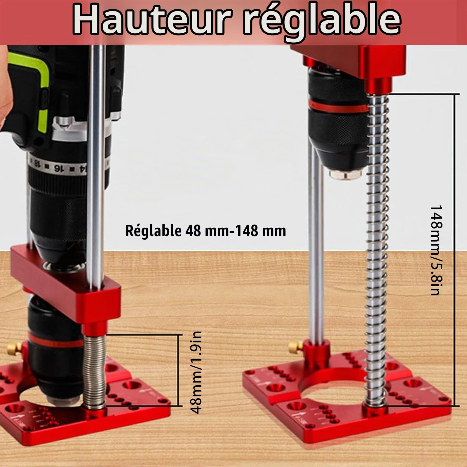 Support de Perceuse à Colonne, Guide de Perçage Portable Localisateur de Charnière de Support de Perçage Support de Perceuse à Main avec Mandrin à clé échelle Réglable pour Perceuse