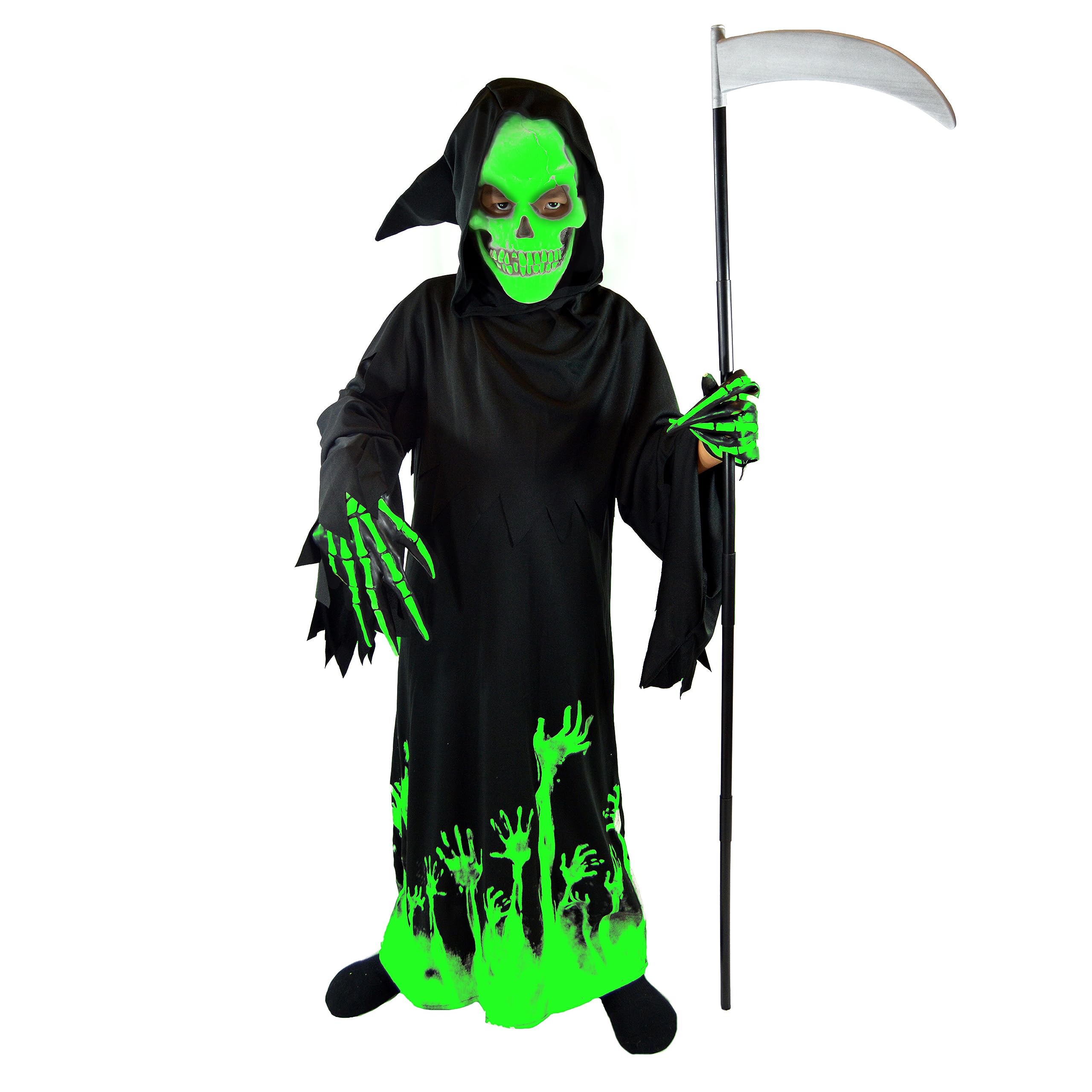 Spooktacular Creations Vestito Halloween Bambino Vestito Scheletro Bambino Luminoso Grim Reaper Glow in the Dark Deluxe Phantom Costume Fancy Dress per bambini