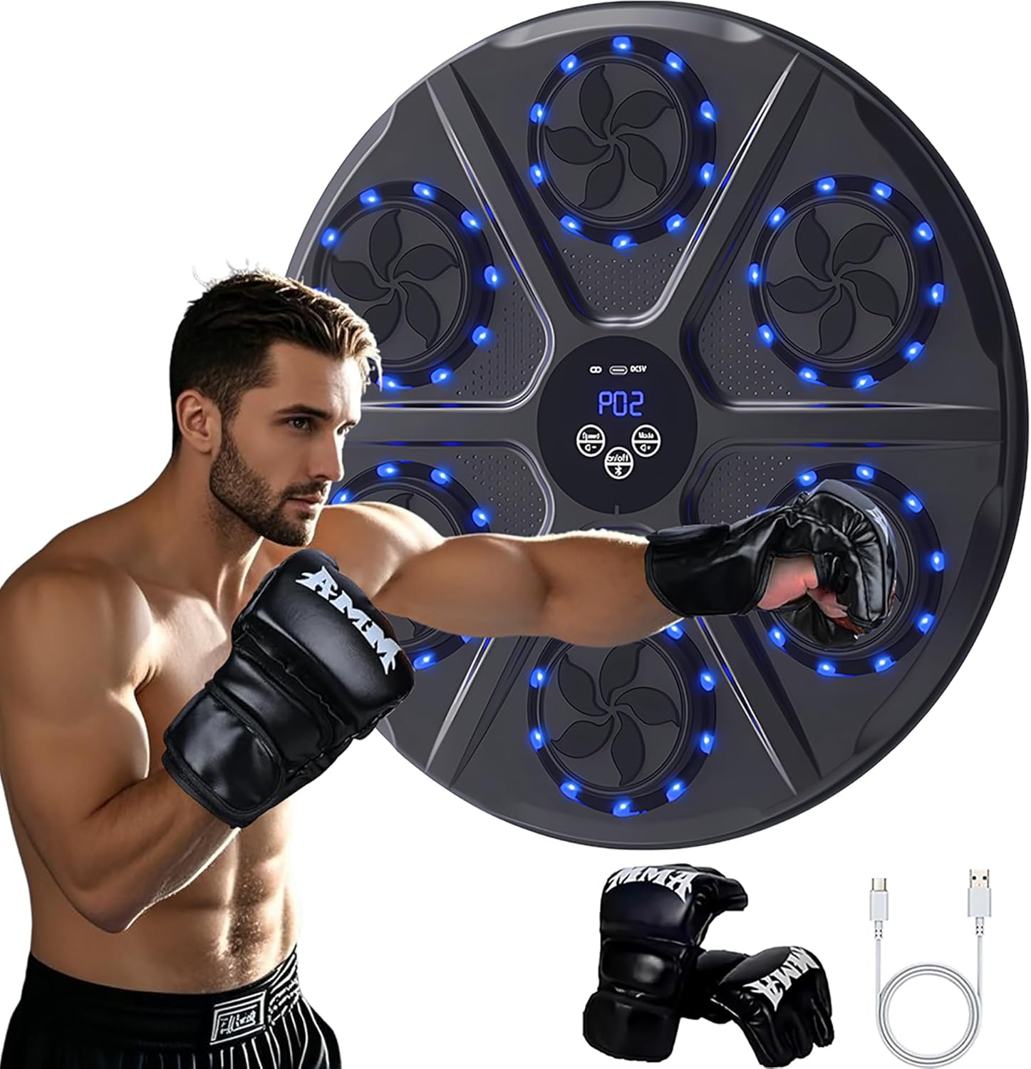 2025 Music Boxing Machine for Adults, Smart Bluetooth Music Punching Machine for Kids, LED Boxing Training Equipment Wall Mounted with Gloves