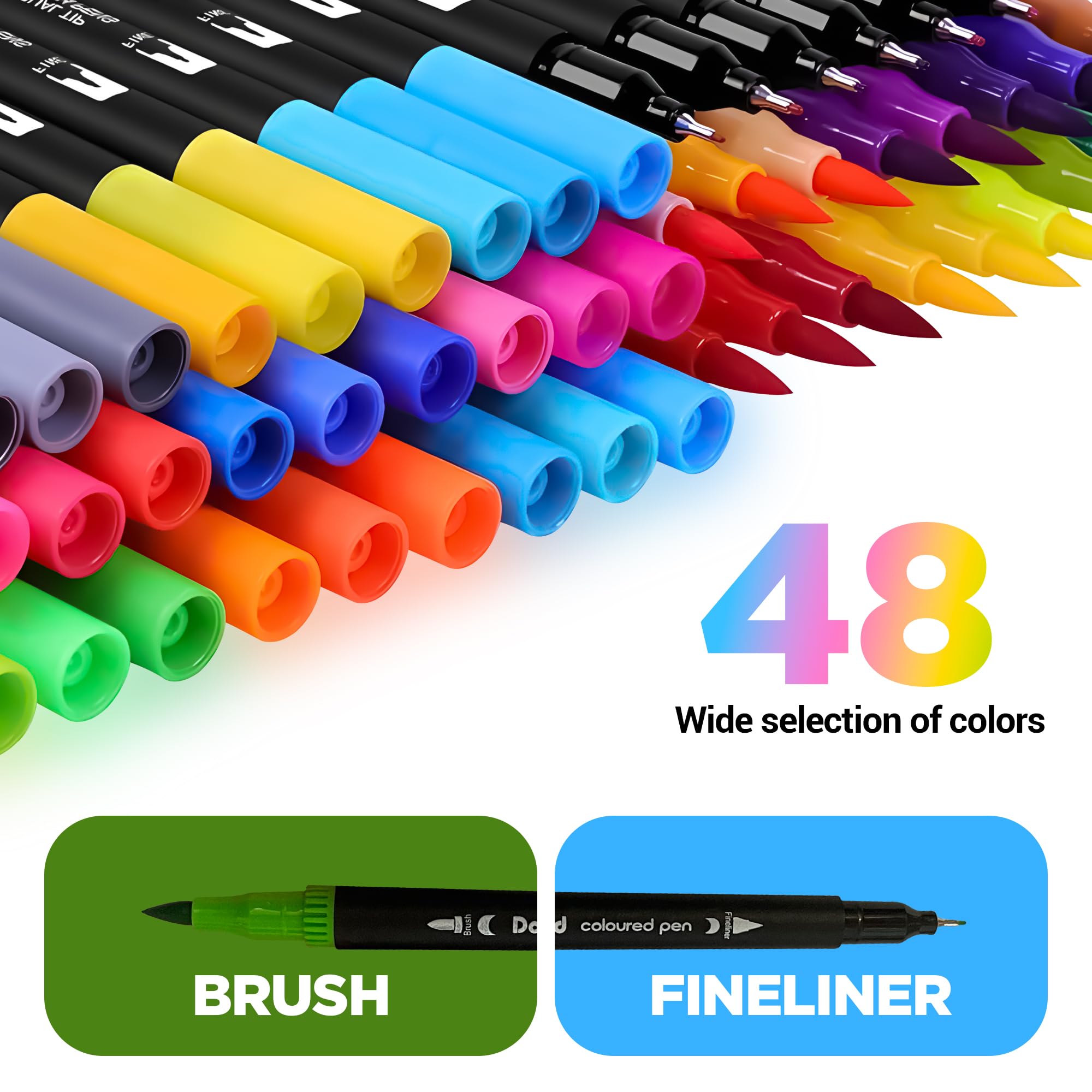 FATASH 48 PCs Dual Tip Brush Colouring Pens Set, 1 count (Pack of 48) - Image 3