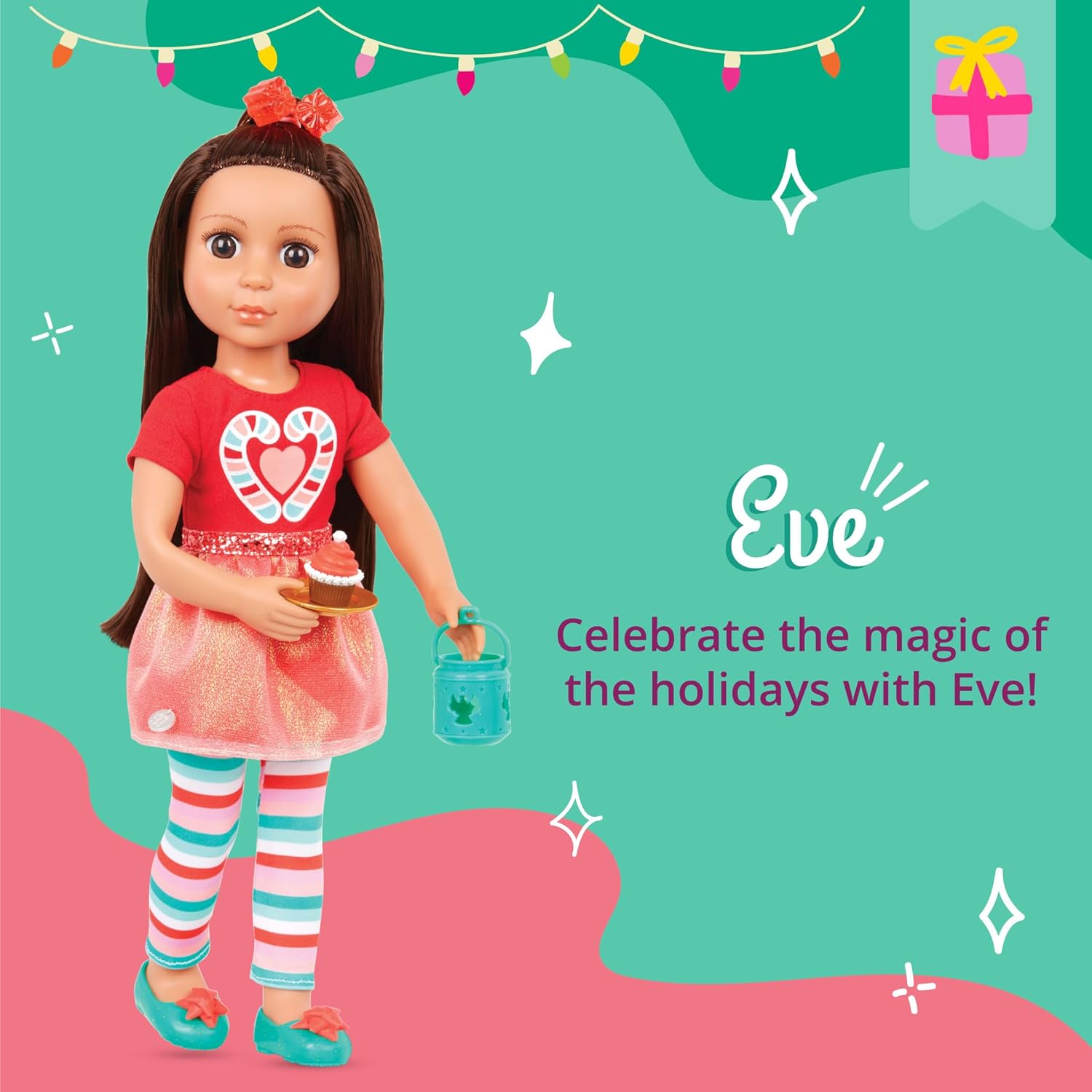 Glitter Girls – 14-Inch Fashion Doll – Dark Brown Hair & Brown Eyes – Holiday Outfit & Accessories – Snow Globe, Gift Box & Cards – 3+ Years– Eve