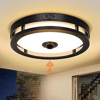 Slypadan Outdoor Motion Sensor Flush Mount LED Light, 12" Dusk to Dawn Porch Modern Black Exterior Light, Ceiling Light Fixture for Farmhouse Garage Entry