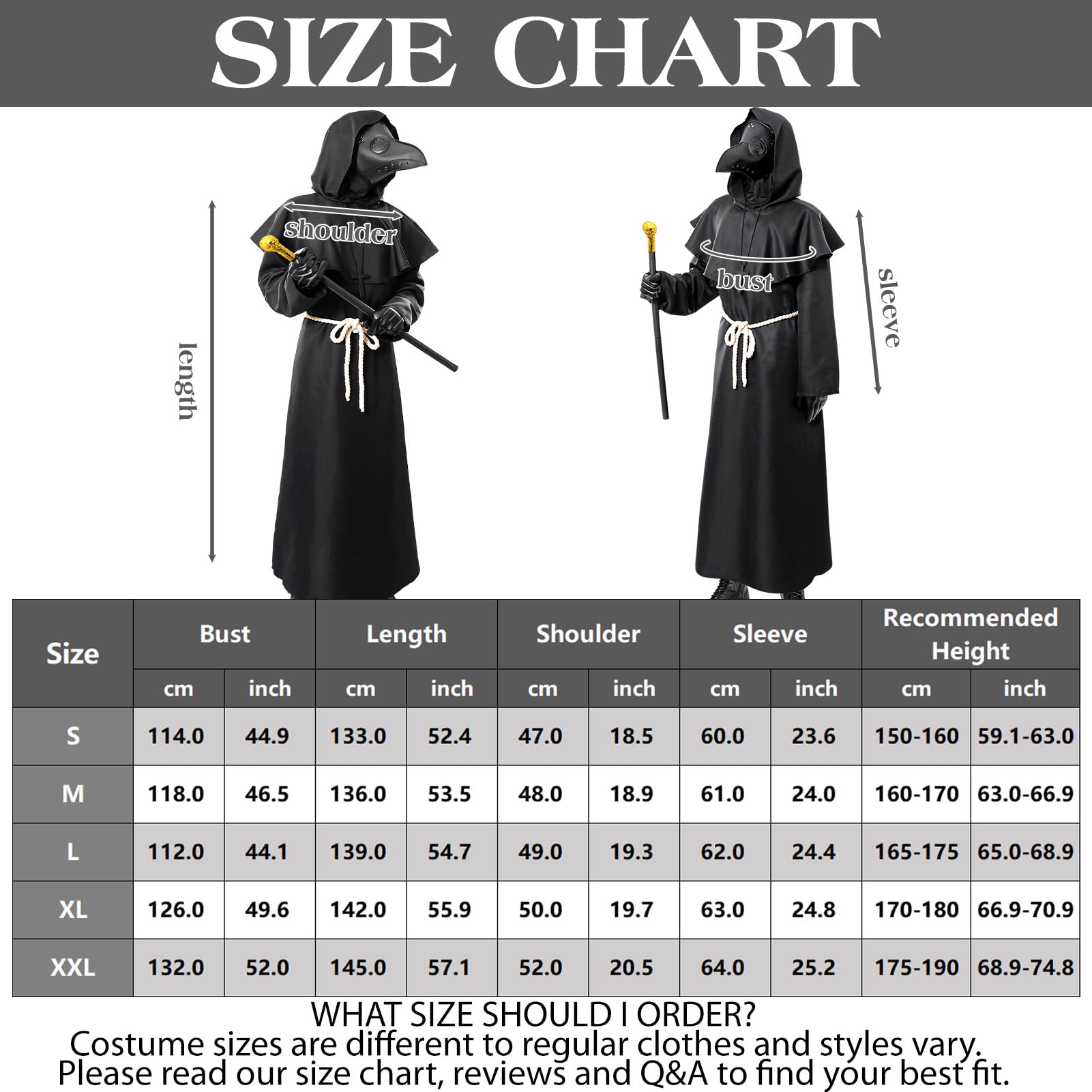 Medico della Peste Costume, Dottore Della Peste Costume Bambino Adulto Set con Mantello Maschera Cappello Accessori Plague Doctor Cosplay per Halloween Carnevale