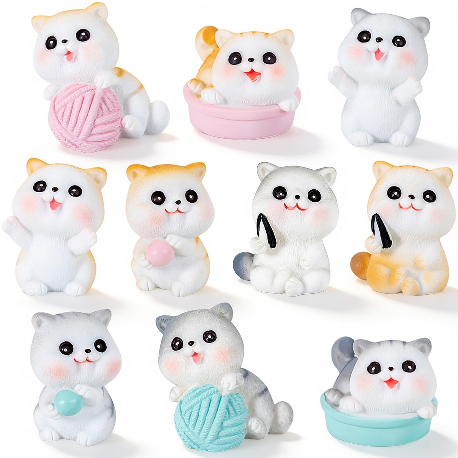 Cat Figure, 10 Pieces Mini Cat Figures, cat Figures Ornaments Toy Set, cat Cake Topper Ornaments for Birthday Gifts Cake Decor Table Decoration