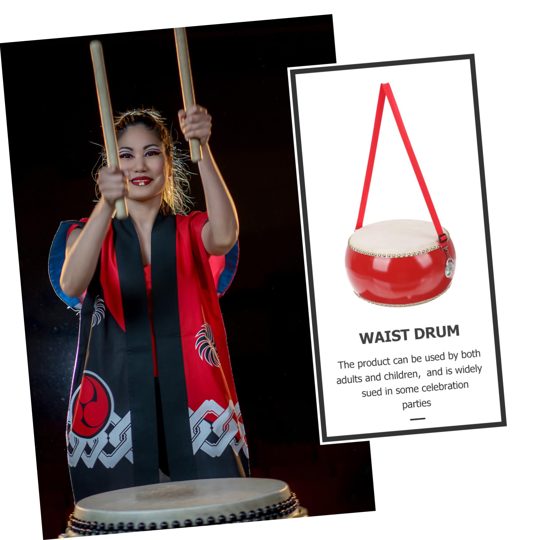 Batería Juguete Roja de Piel de Vaca y Madera para Niños, 1 Set | Juguete Musical Educativo con Baqueta, Instrumentos de Percusión, Decoracion Colegio Estilo Aleatorio
