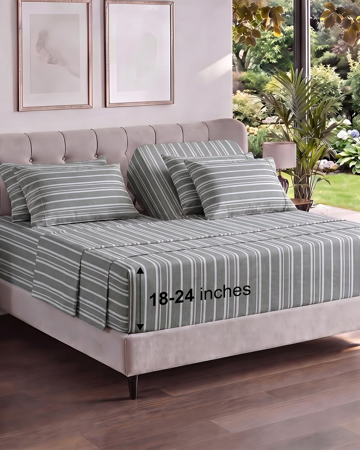 CGK Extra Deep Flex Top Split Head King 6pc Sheet Set - Grey Stripes