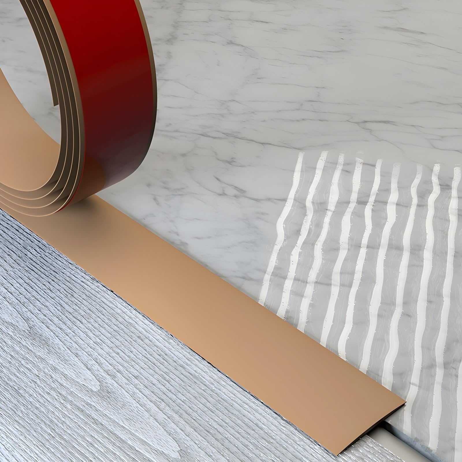Psmpengamz Light Yellow 1-15M Pvc Floor Divider Self Adhesive Transition Strip, Viny Flooring Edge Strips For Joining Floor Gaps, Doorway Threshold Strip(,4Cmx5m)
