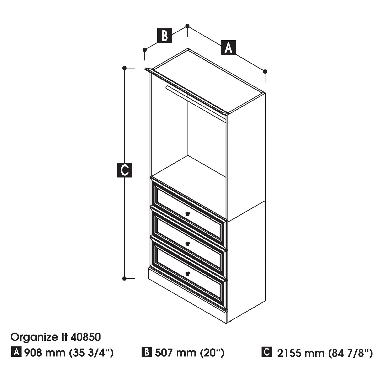 Bestar Versatile Closet Organizer with Drawers, 36-inch White for Bedroom, Bathroom, Pantry, Mudroom, or Entryway, 36W