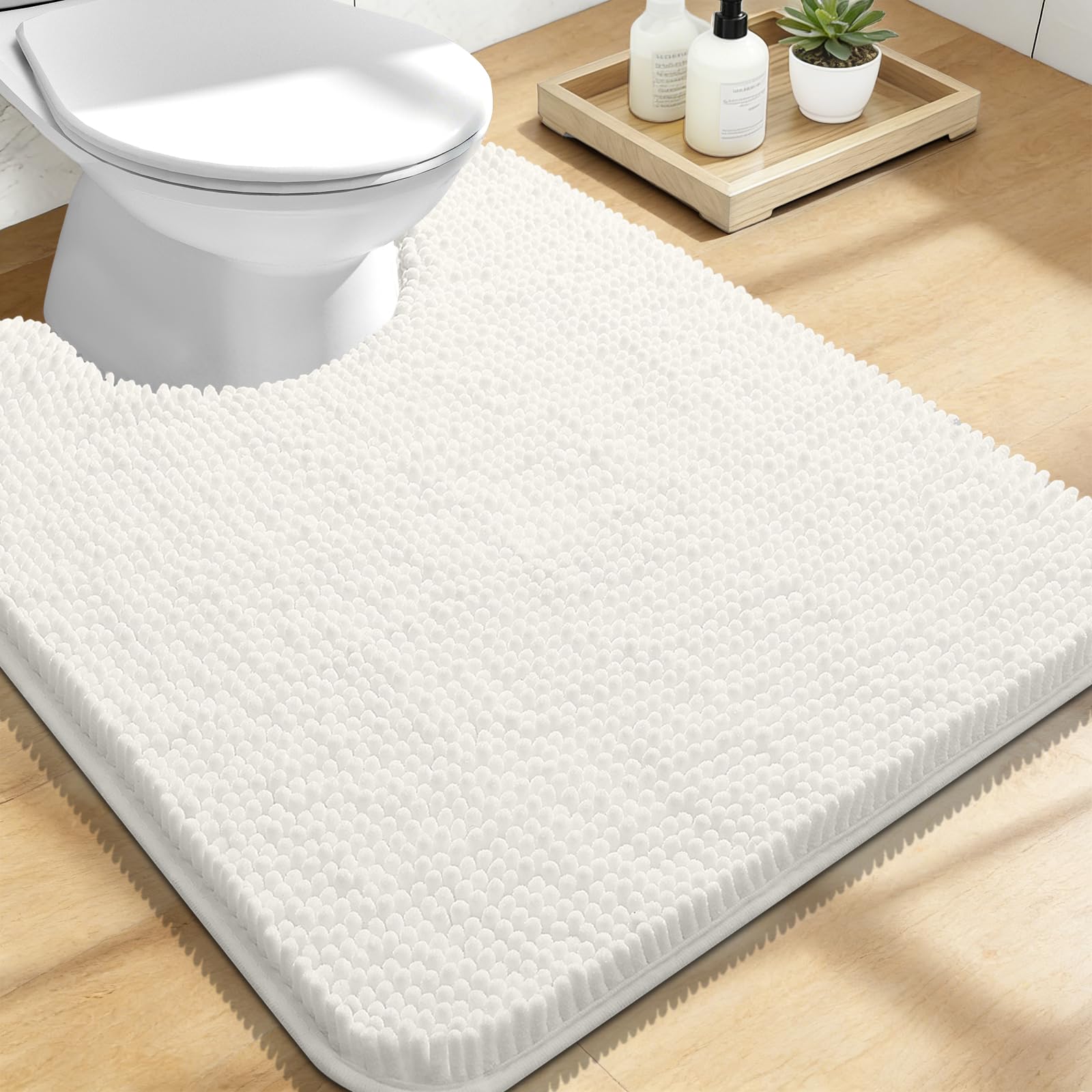 OLANLY Toilet Rugs U-Shaped 24x20, Extra Soft Absorbent Chenille Contour Bathroom Rugs for Toilet, Dry Quickly, Machine Washable, Non-Slip Bath Mat,