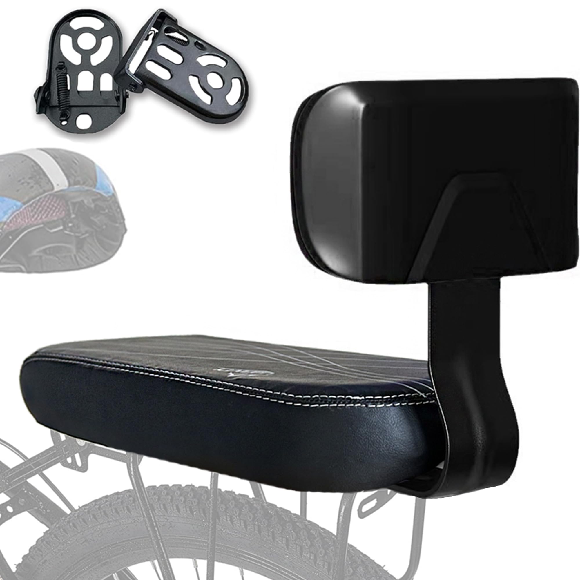 LIBRNTY Asiento Bicicleta Niño+Pedal Trasero de Bicicleta Plegable,2024 Nuevo Respaldo Engrosado,Kit de Bicicleta de Montaje a la Trasera cojín reposabrazos,Respaldo reposapiés para niños Adultos