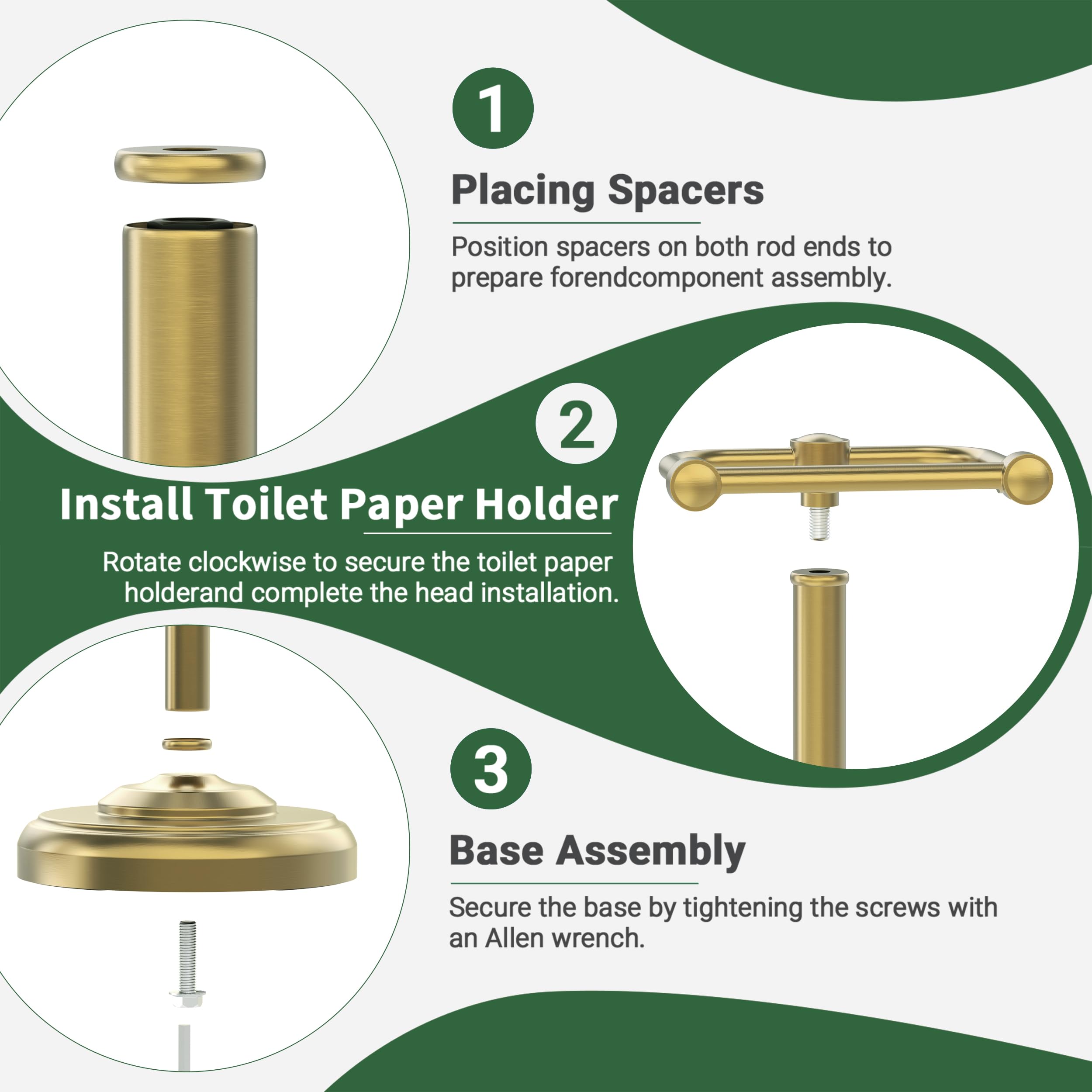 Toilet Paper Holder Stand,Free Standing Toilet Paper Holder,Modern Post Pivoting Toilet Paper Stand with Stable Weighted Base,SUS304 Stainless Steel Tissue Roll Holder Stand for Bathroom,Brushed Gold — Amazon image 5