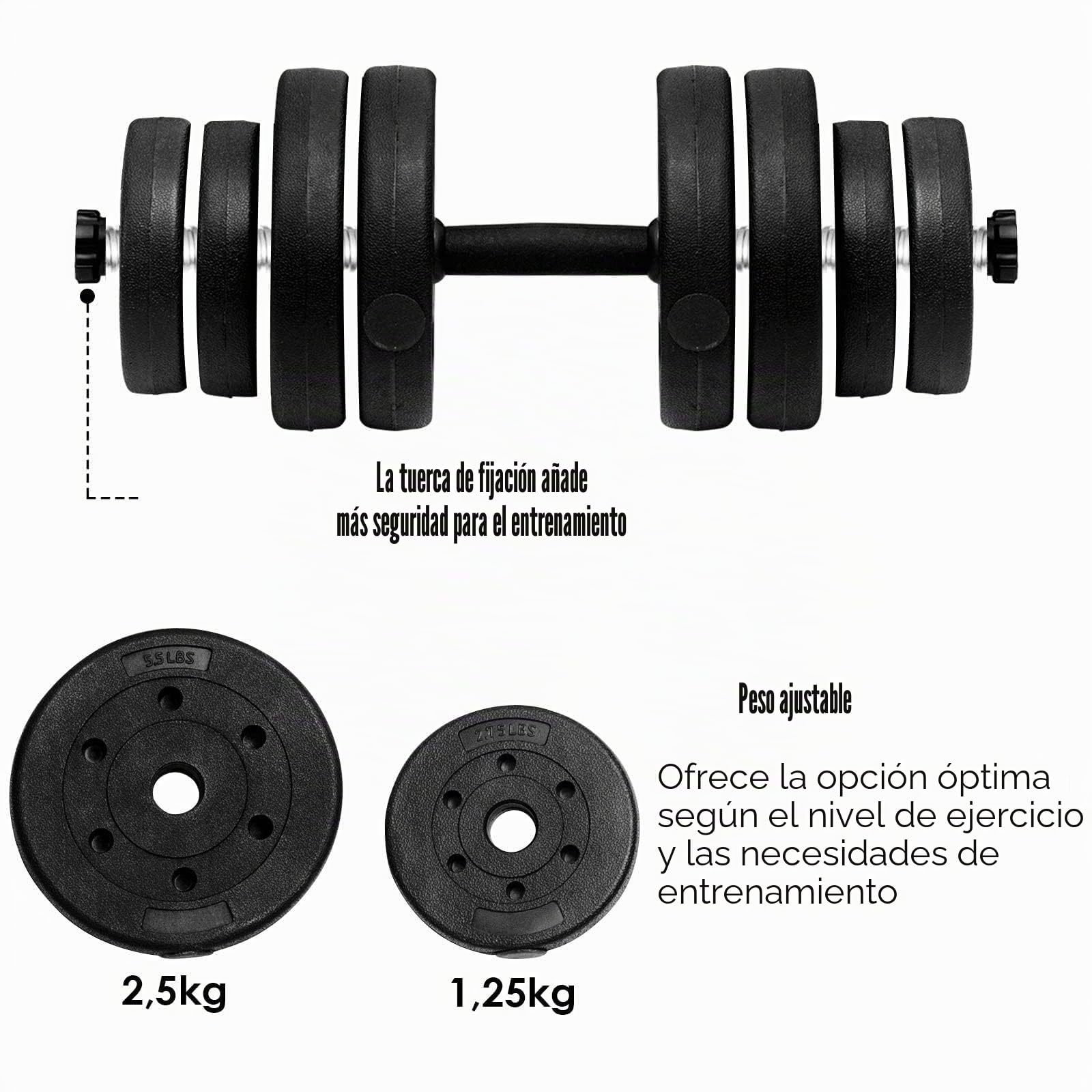Goplus Juego de Mancuernas Ajustables de 30 kg, Juego de Pesas de Entrenamiento con 2 Barras, Juego de Mancuernas 2 en 1 para Levantamiento de Pesas con Agarre Antideslizante para Casa, Gimnasio