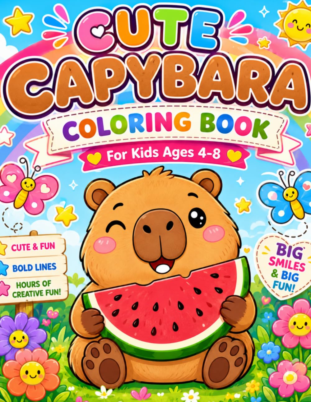 Cute Capybara Coloring Book: Adorable Capybara Adventures, Fun Activities, and Easy Coloring Pages for Kids Ages 4–8
