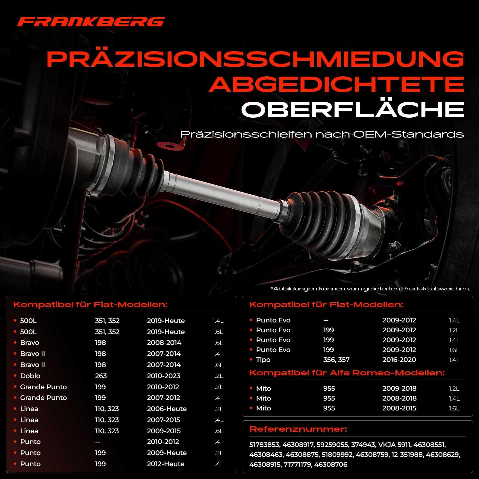 Frankberg Gelenksatz Radseitig Vorderachse Links Rechts Kompatibel mit Grande Punto 199 Linea 110 323 Punto Evo 199 Tipo Kombi 356 357 Bravo II 198 Replace# 46308551